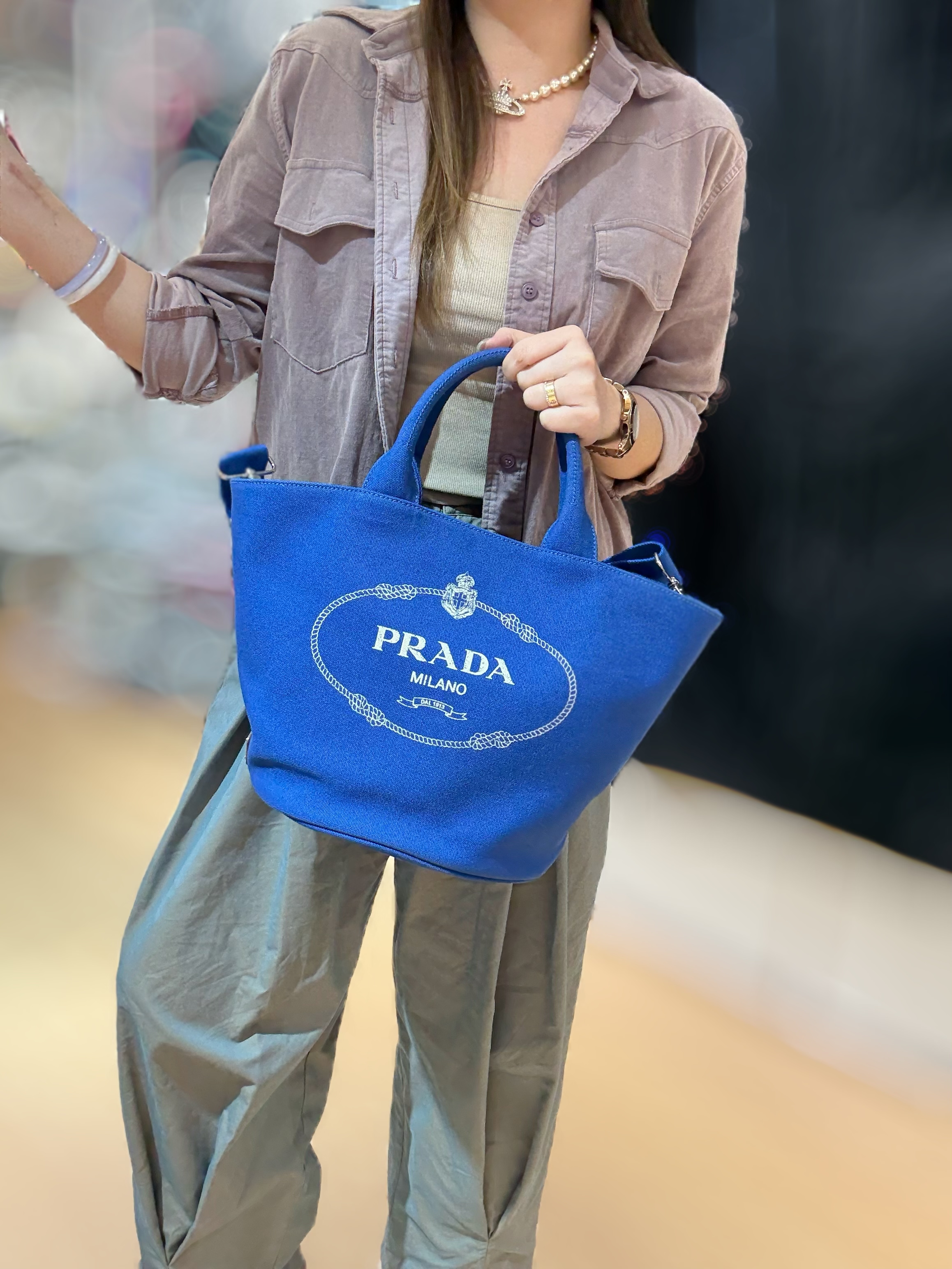 Prada canvas bag with pouch blue