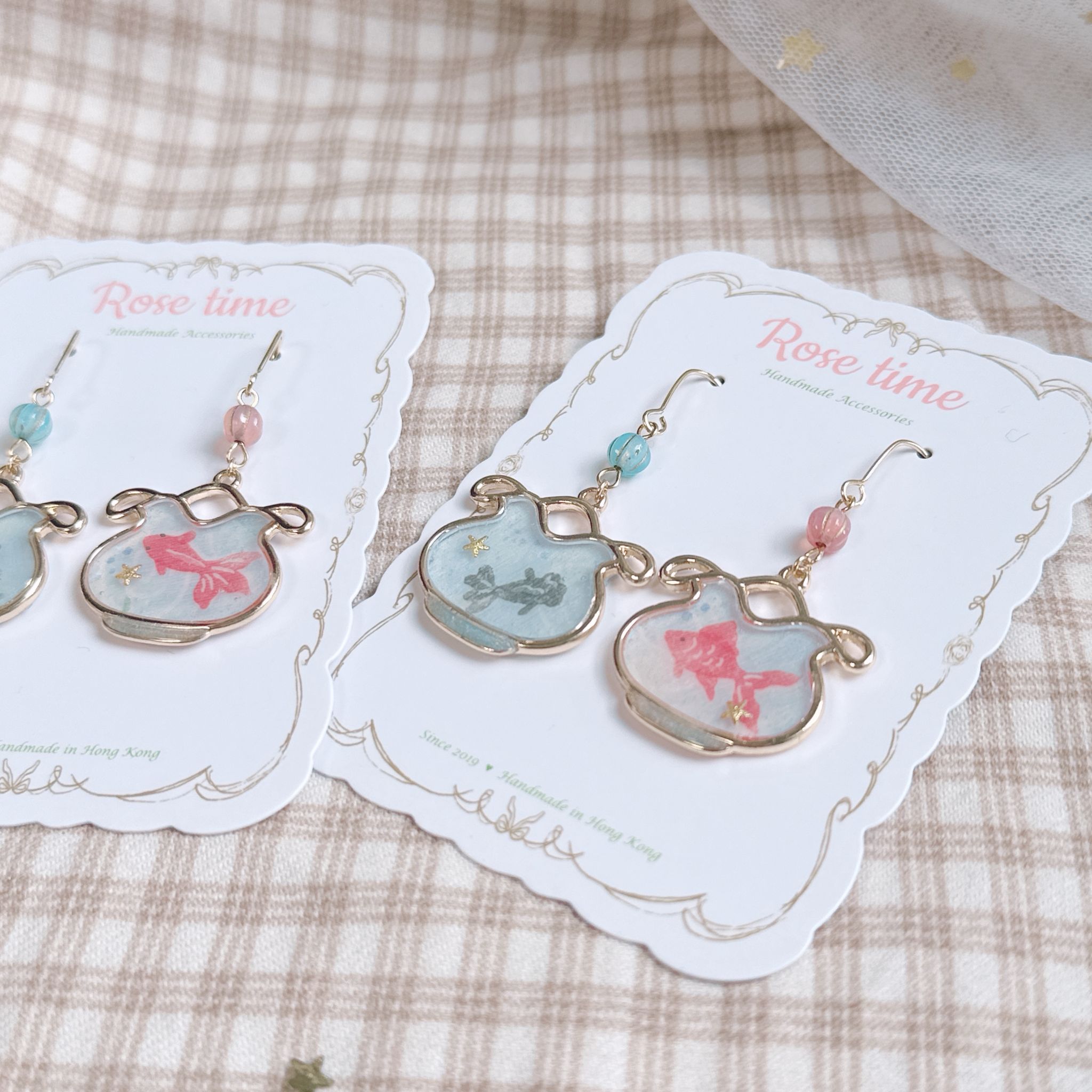 手繪 日本夏日祭金魚缸耳環