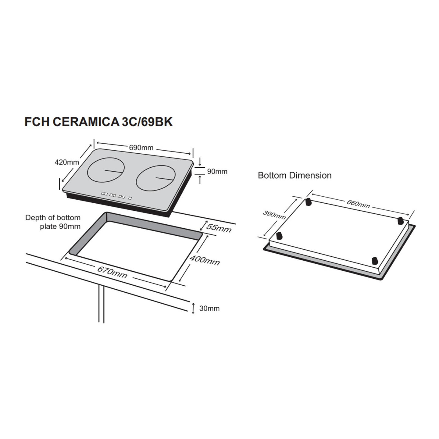 Faber 2-Burner Built-In Ceramic Hob FCH 3C/69BK