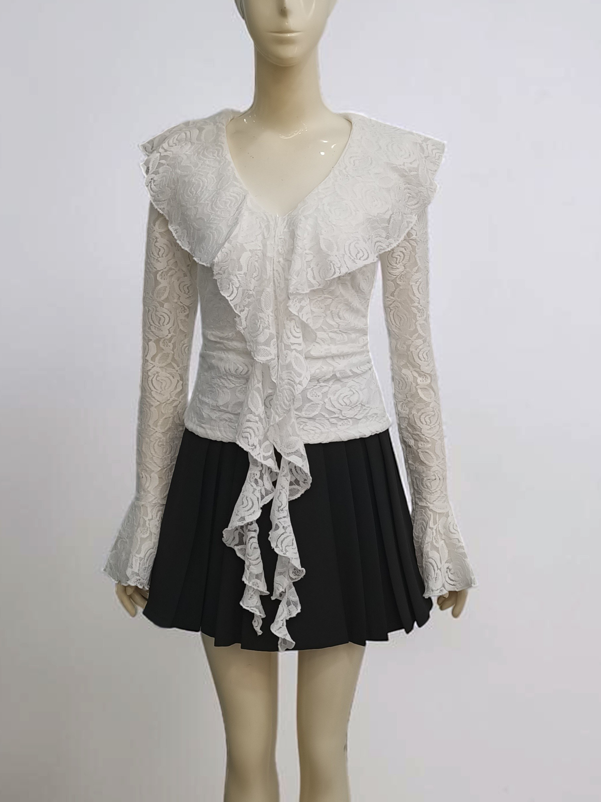 Elisse Lace Ruffle Blouse Top M166