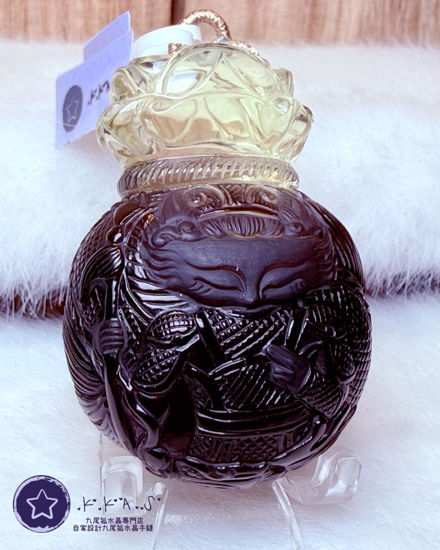 K00120 茶水晶 將軍龍狐 - 吊墜/手牌兩用款