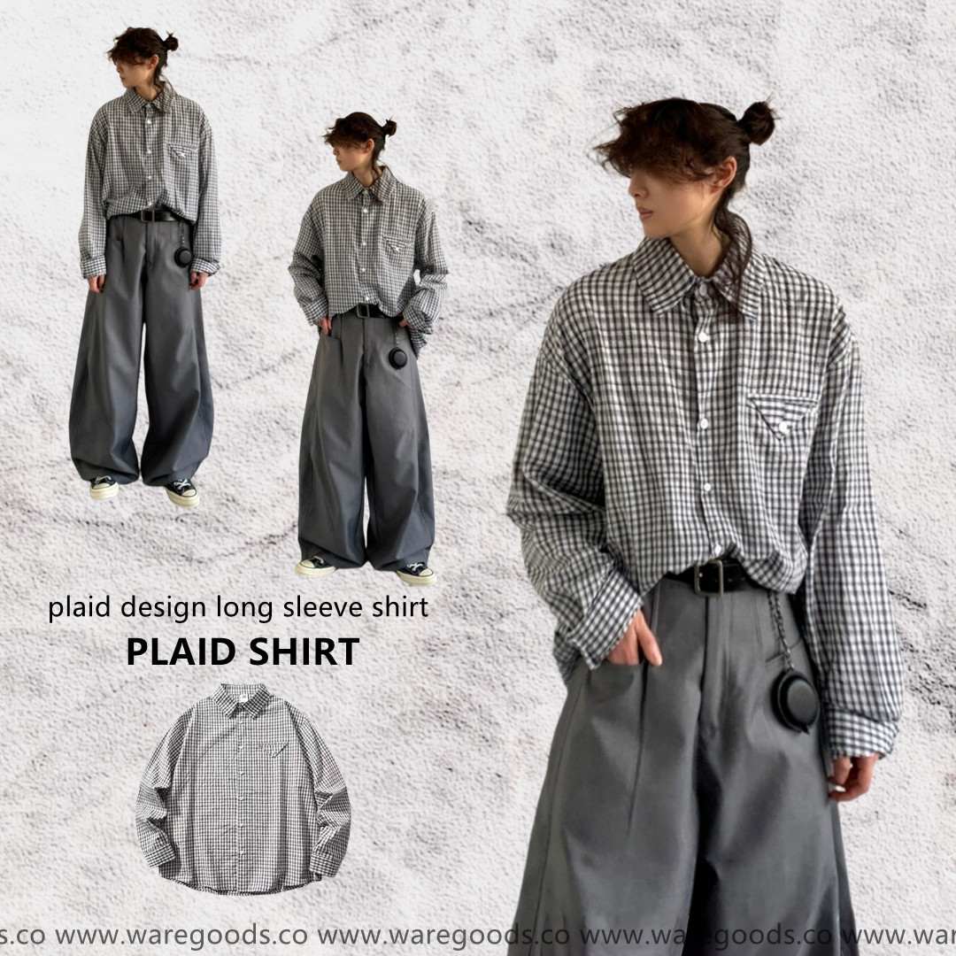 W193格紋翻領長袖恤衫