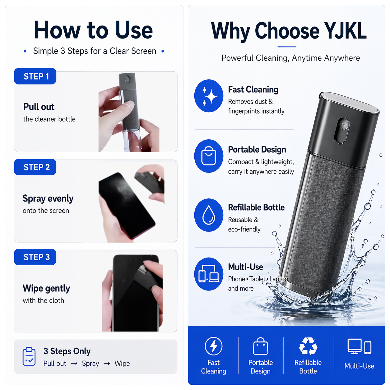 Portable Screen Cleaner Spray | Pocket Size | Streak-Free Cleaning | Fast Shipping (48H)