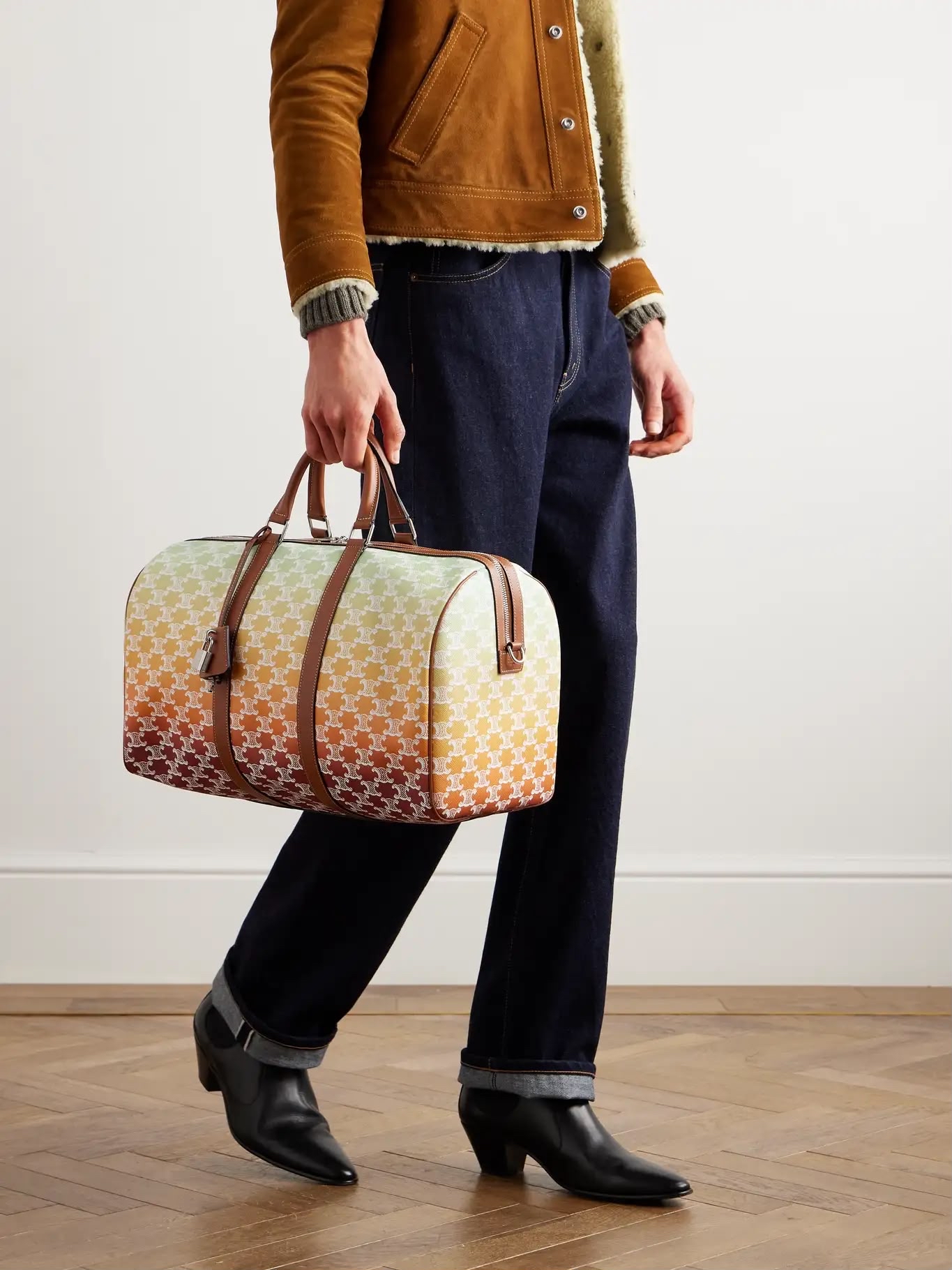 Celine Medium Voyage Leather-Trimmed Logo-Print Coated-Canvas Holdall carry travel bag ,100%Authentic,98%new ✅dust bag 