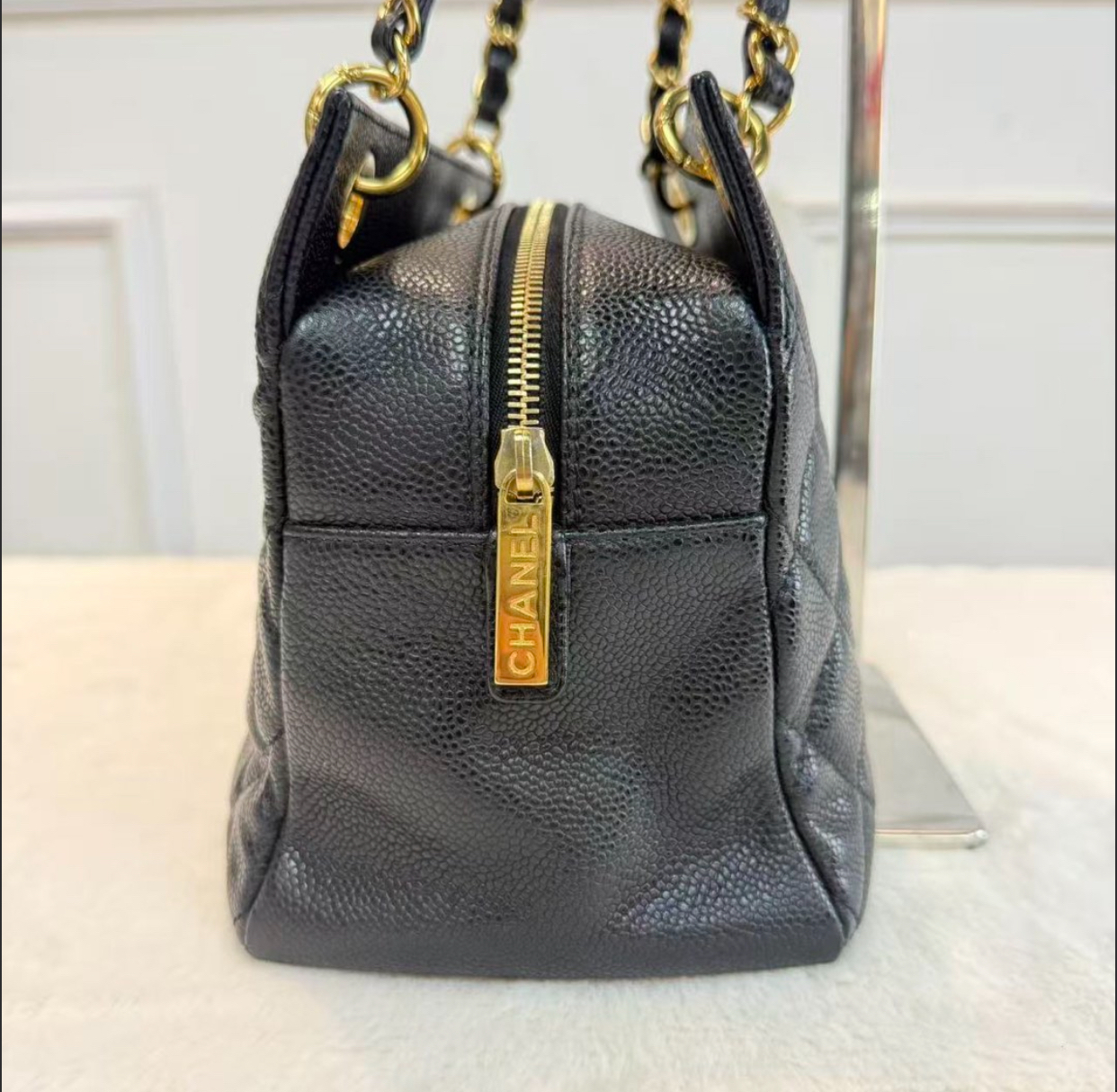 Chanel/香奈兒 黑金荔枝紋牛皮PPT托特包 經典菱格紋 大logo通勤百搭 大容量購物袋 女款 