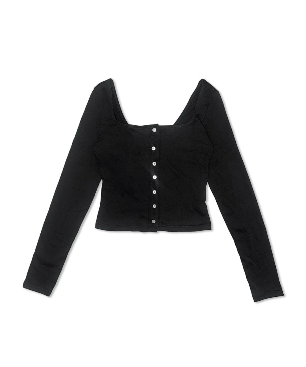 Square Neck Button-Up Long Sleeve Top