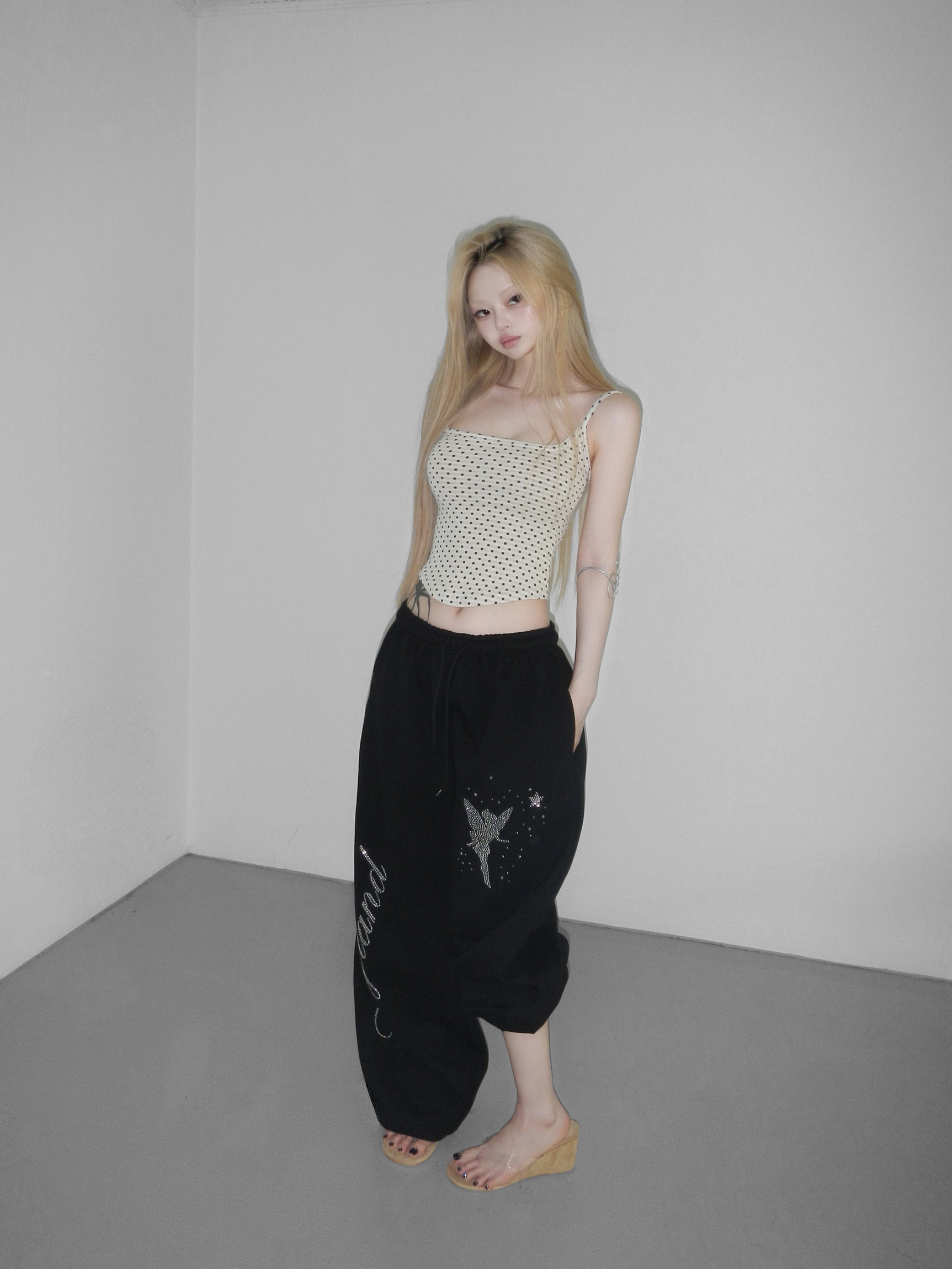 Rhinestone Graphic Wide-Leg Pants