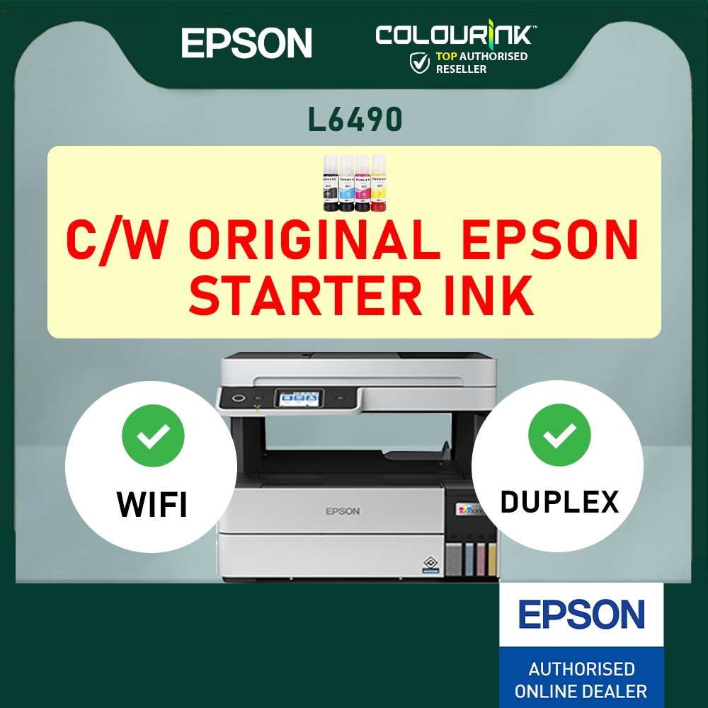 Epson Eco Ink Tank L6490 A4 4-in-1 Wifi Pigment Colour Photo Printer ADF Duplex FAX Mobile Similar L3250 L6460 GX6070