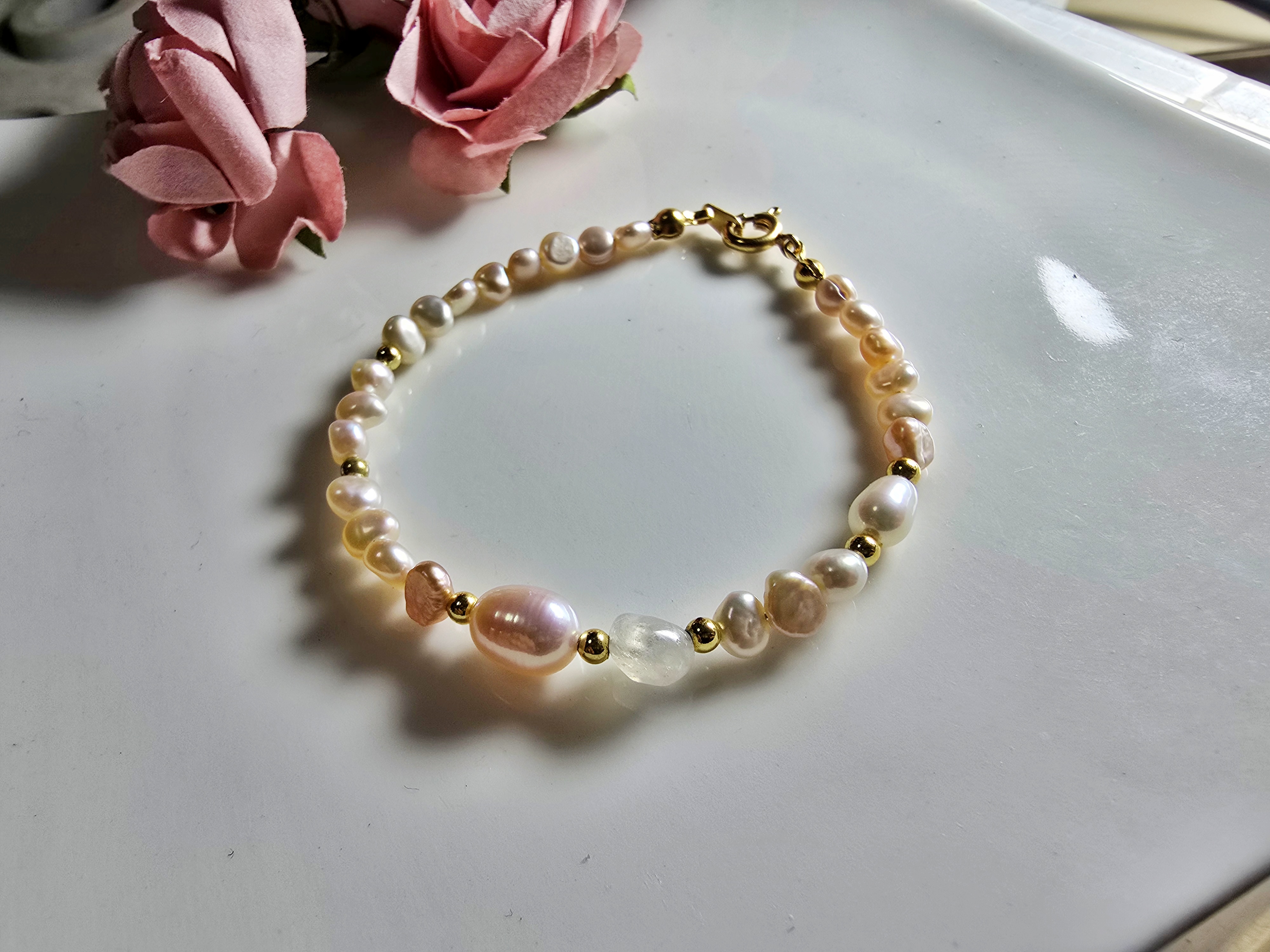 FWP0125-17  天然珍珠月光石復古手鏈