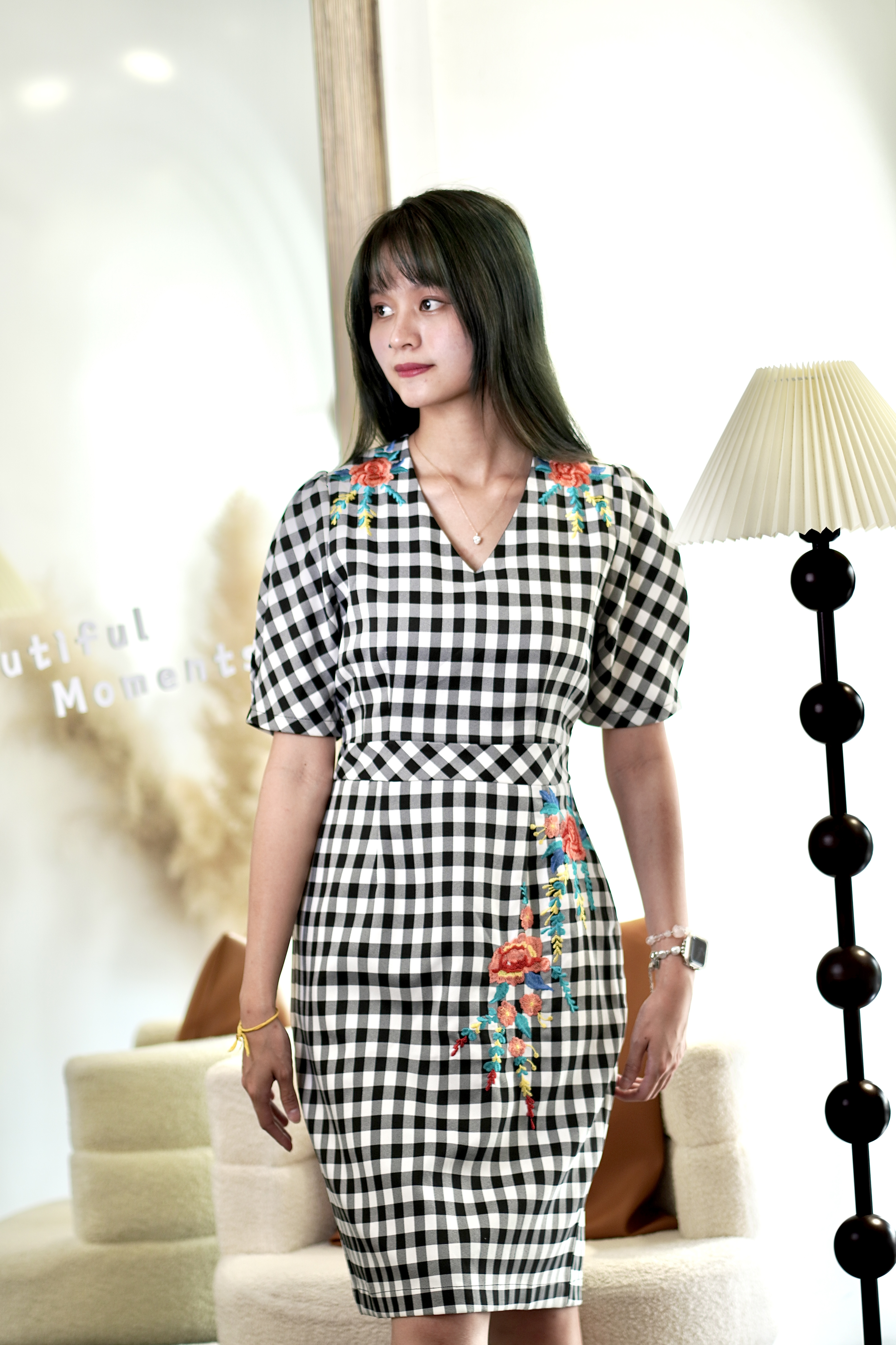 MF3042 Flora Check Elegance Dress