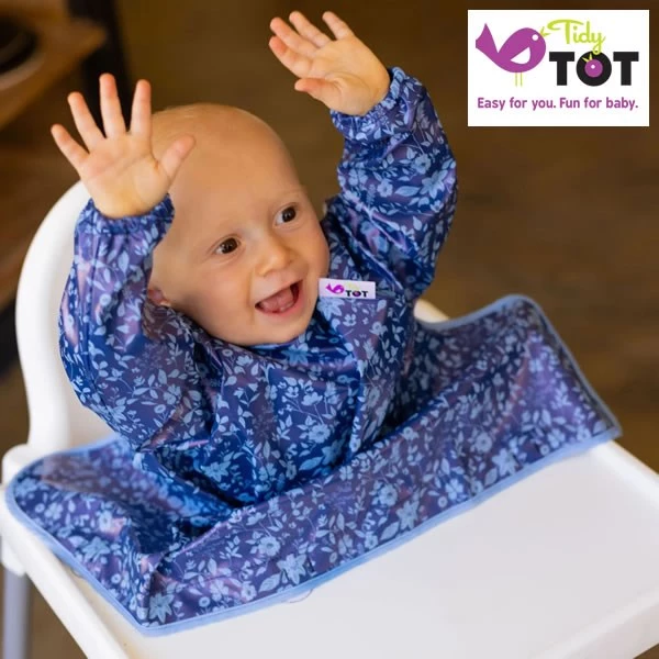 TIDY TOT 吸盤款防水輕便長袖飯衣 - 藍色花園【建議6個月至2歲】