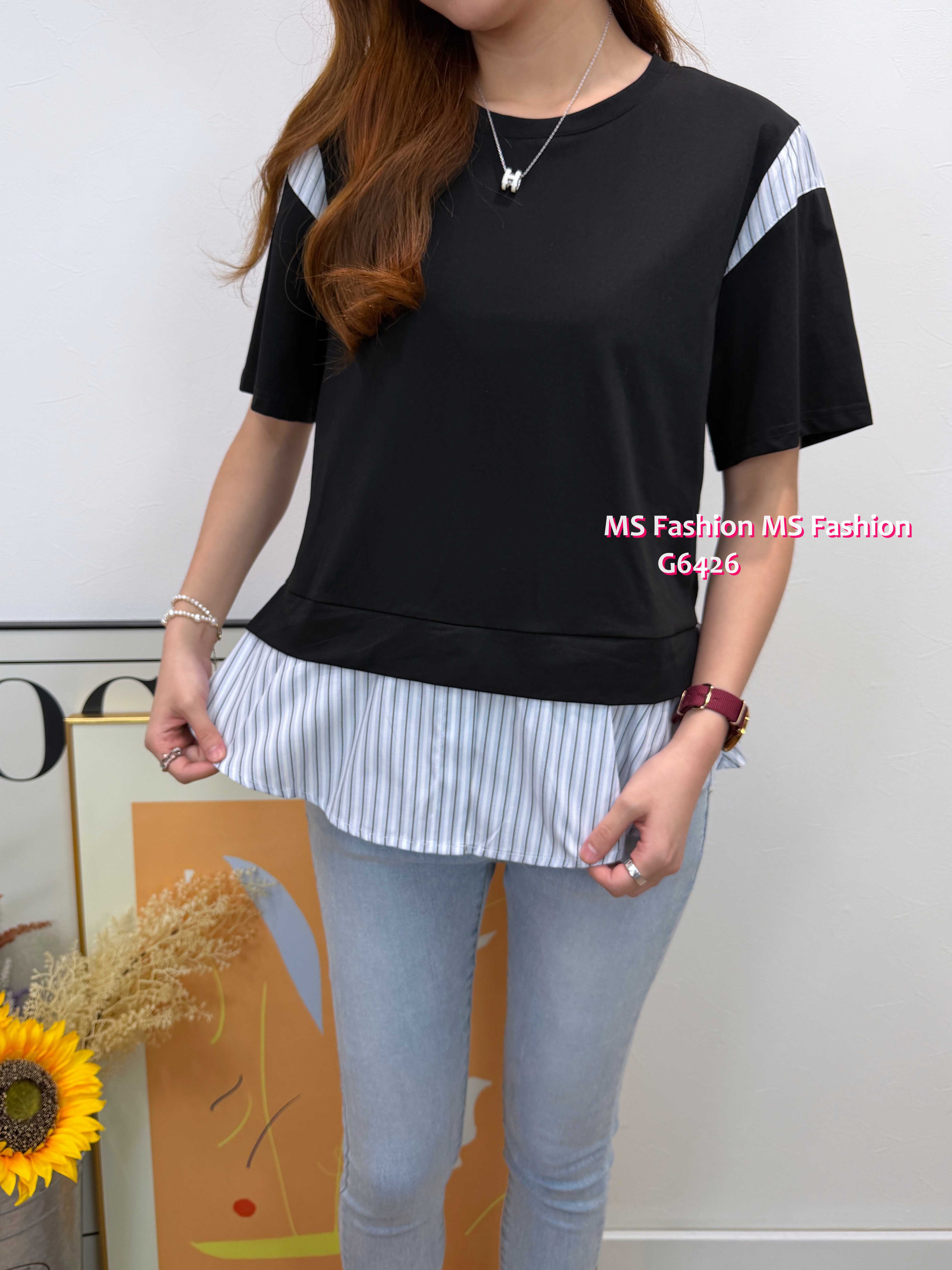 G6426 拼條子pattern top