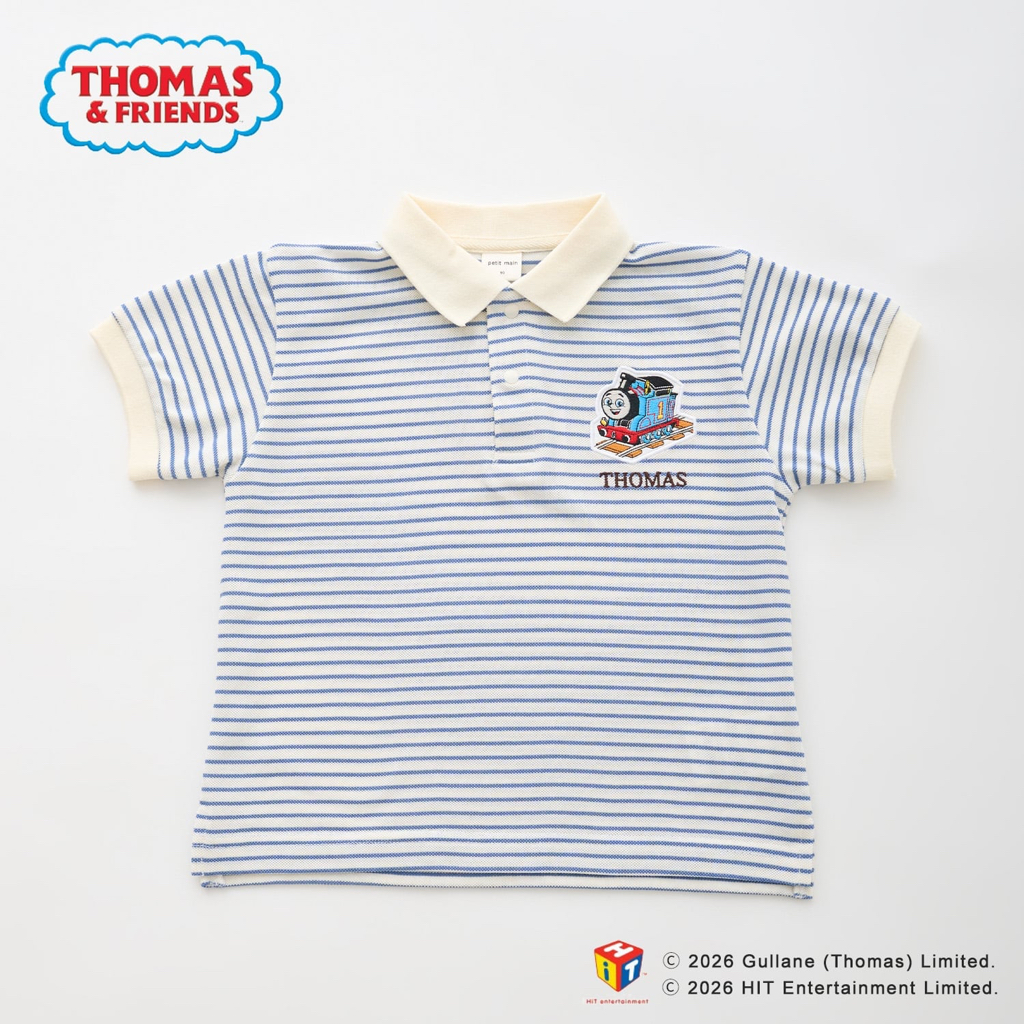 🇯🇵預訂 日本直送🇯🇵Petit Main x Thomas湯瑪士小火車系列兩色刺繡貼花條紋短袖企領上衣
