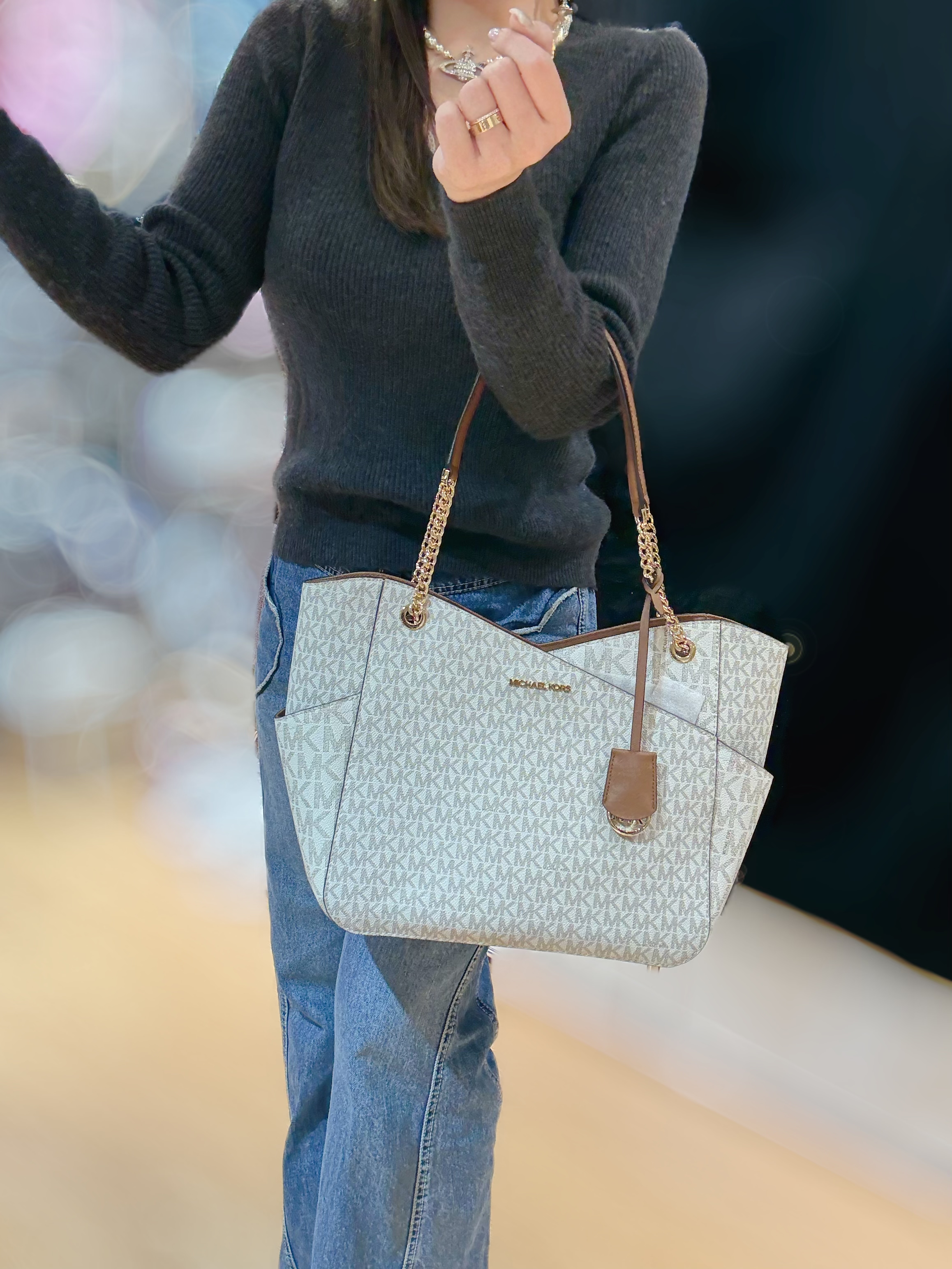 Michael kors chain tote white/m