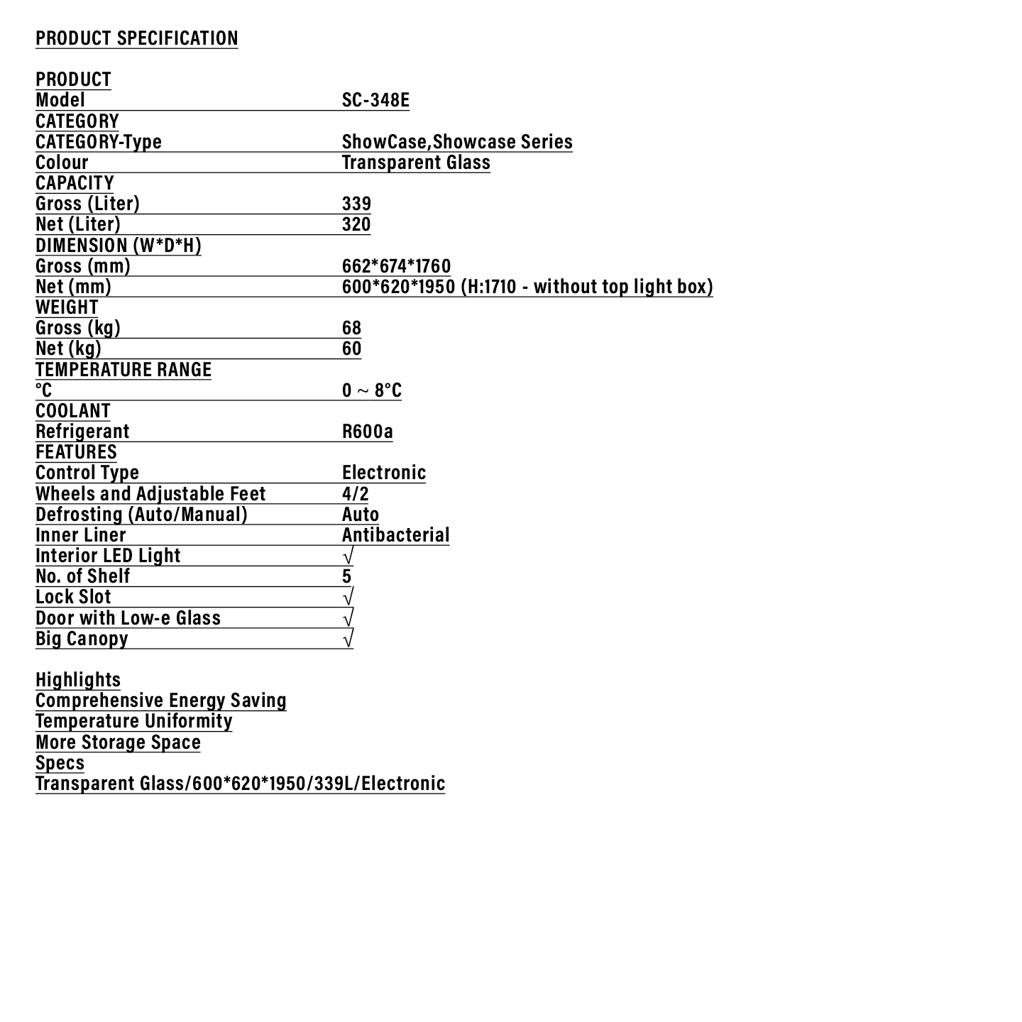 Haier 320L Showcase Chiller (SC-348E)