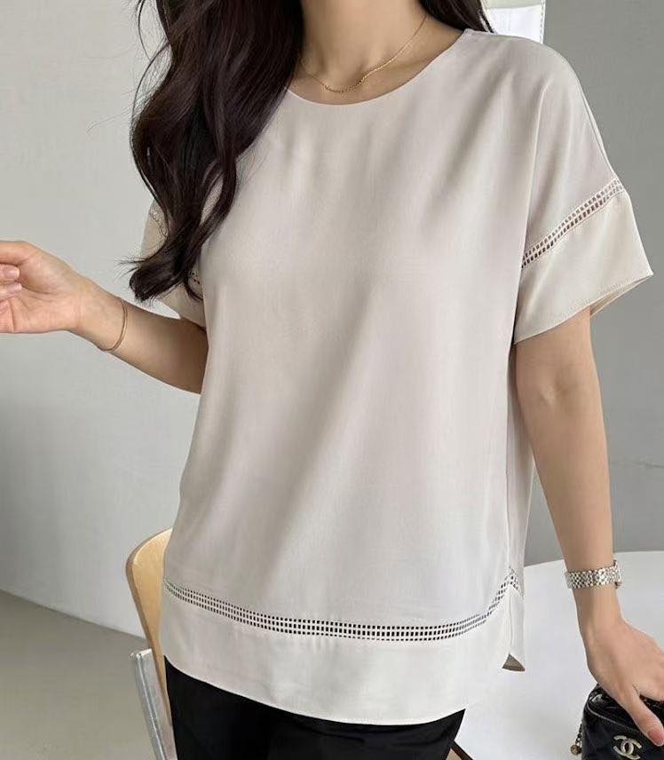 法式簡約鏤空拼接上衣