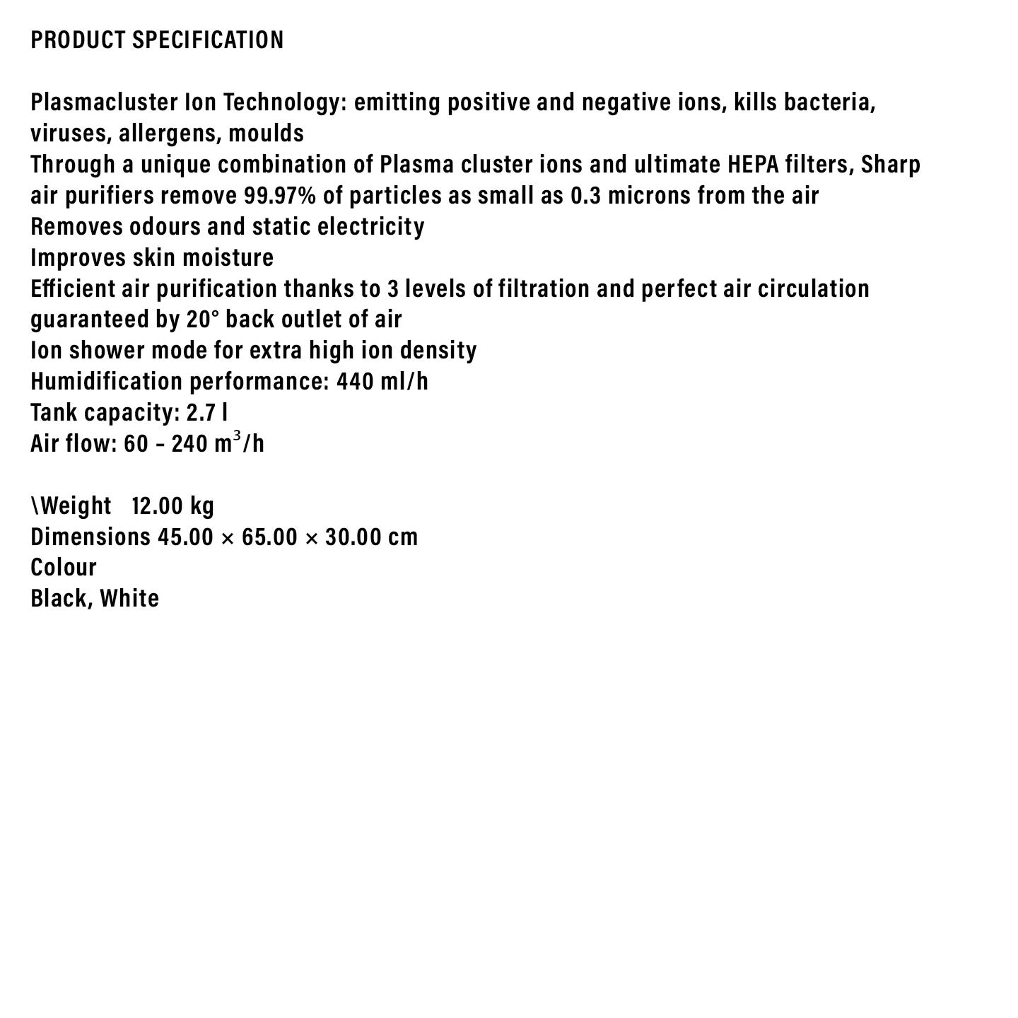 Sharp 28m³ Humidifying Air Purifier (KIN40LW)