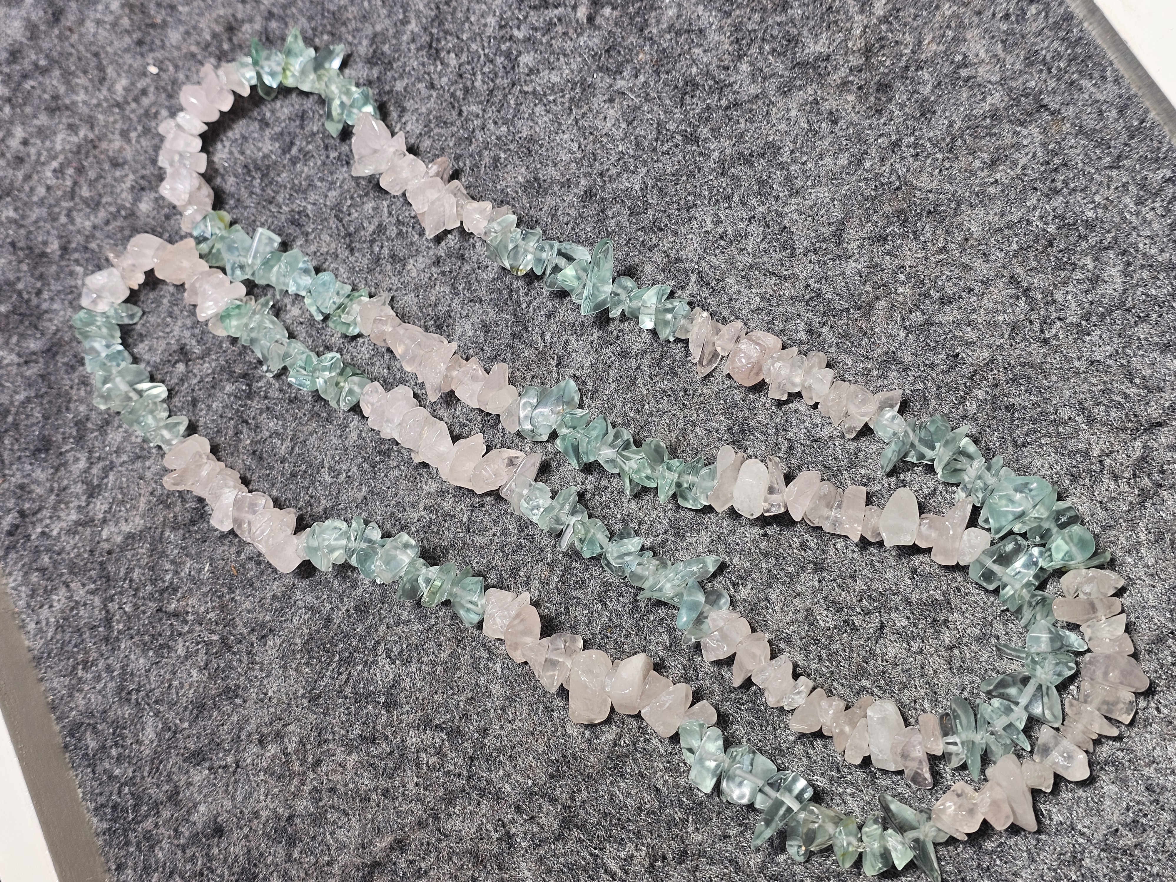 藍琉璃粉紅晶不定形頸鏈