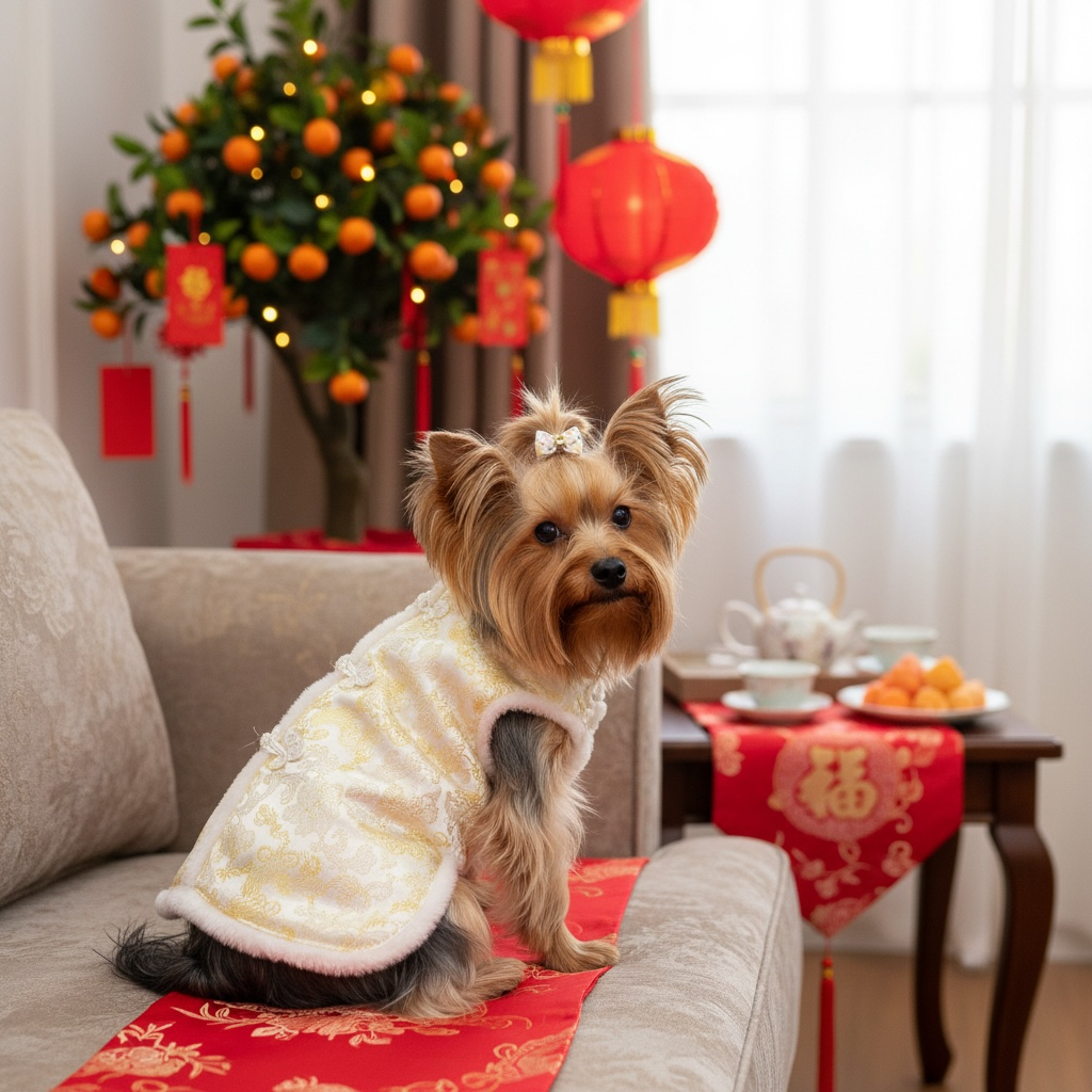 S485Y 白毛邊賀年衫-  金色 White fur edge New Year's shirt-gold