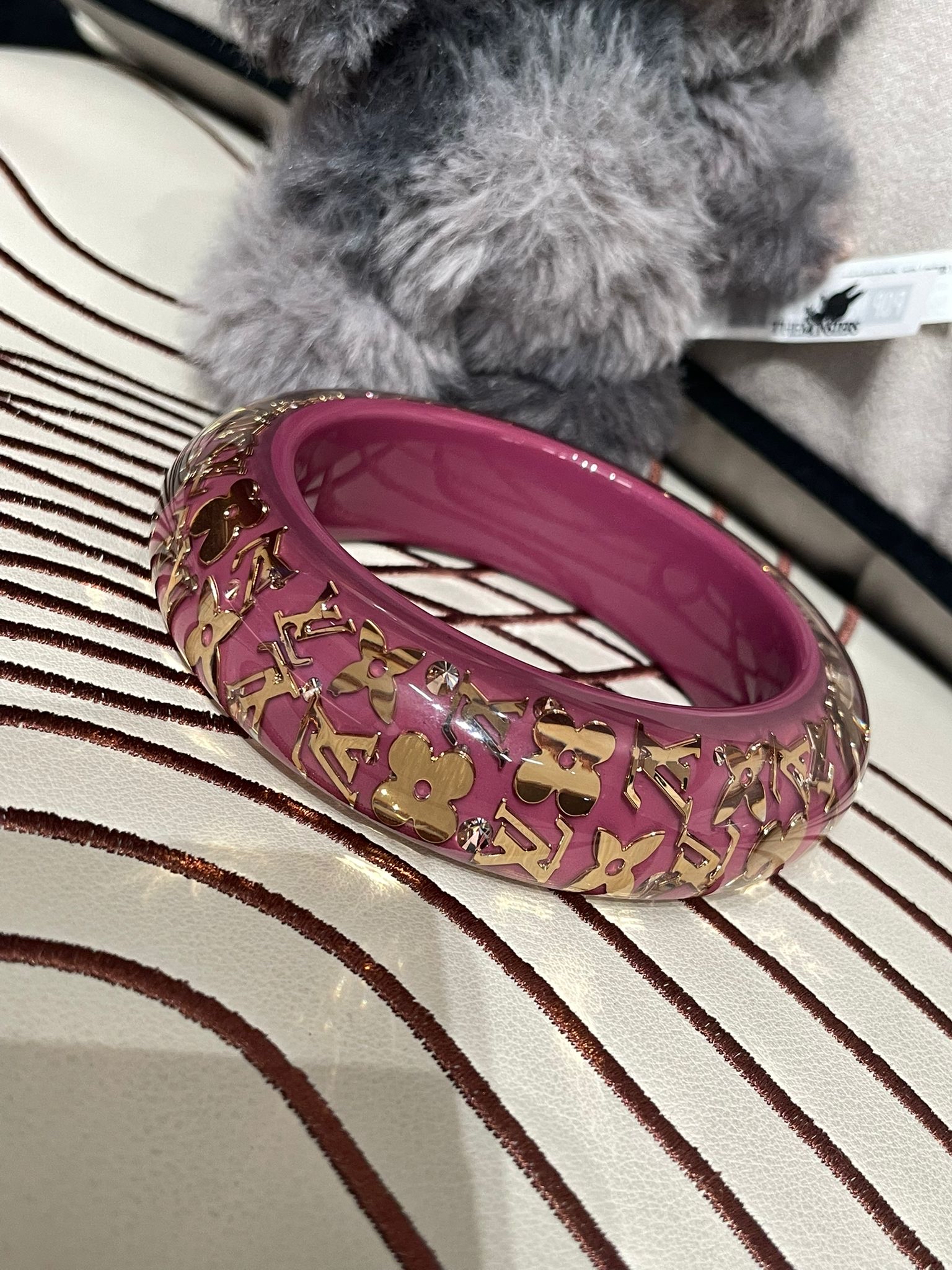 LV Resin Crystals LV Inclusion Gold Tone Bangle Bracelet 100%Authentic, 98%New
