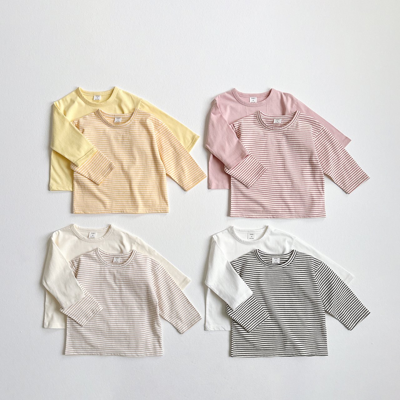 🌸預訂 韓國直送🌸🇰🇷VIVIDI四色日常寬鬆純色條紋長袖上衣套裝