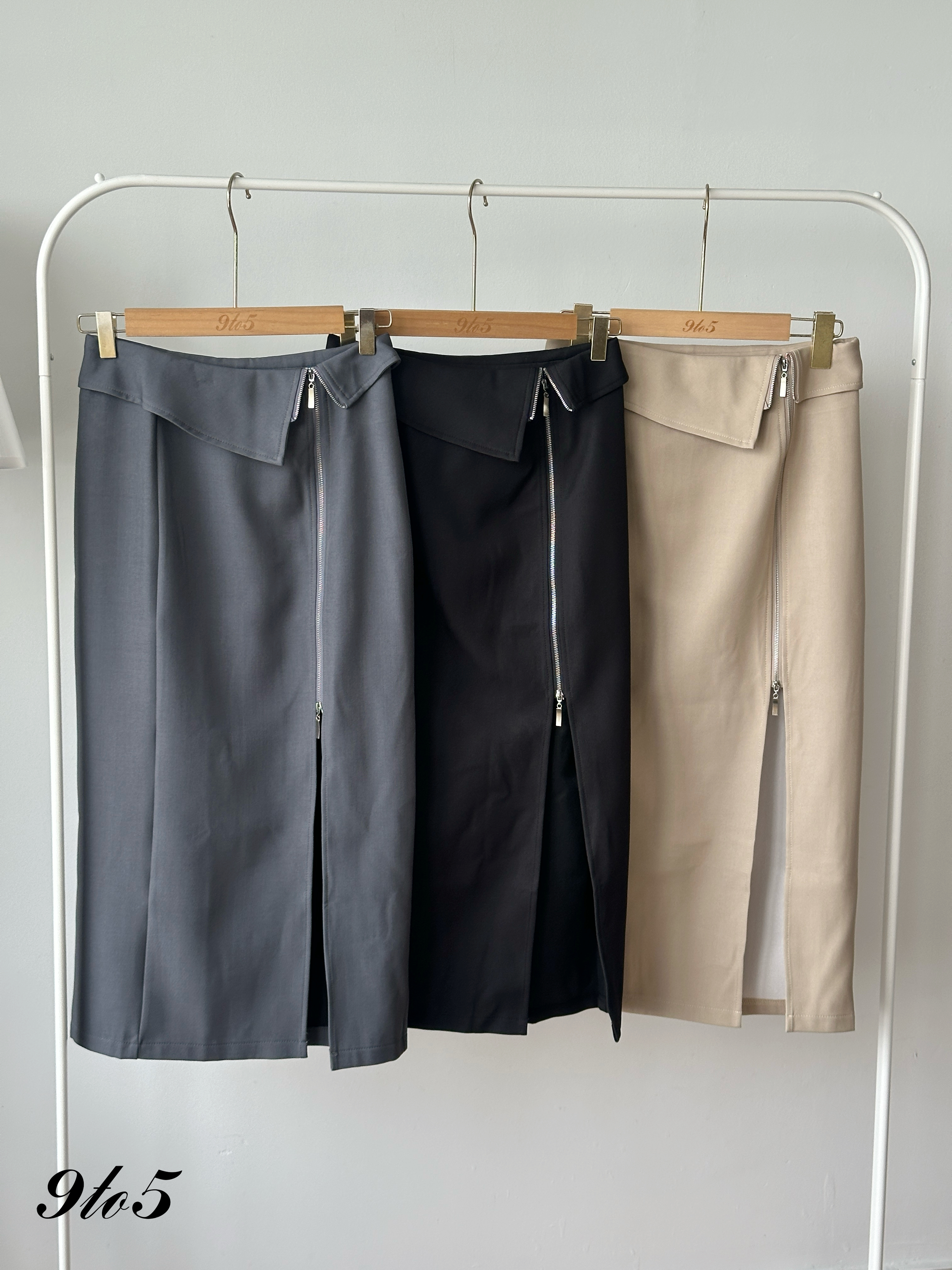 S1958 Side Slit Zipped Skirt - 3 Colors 