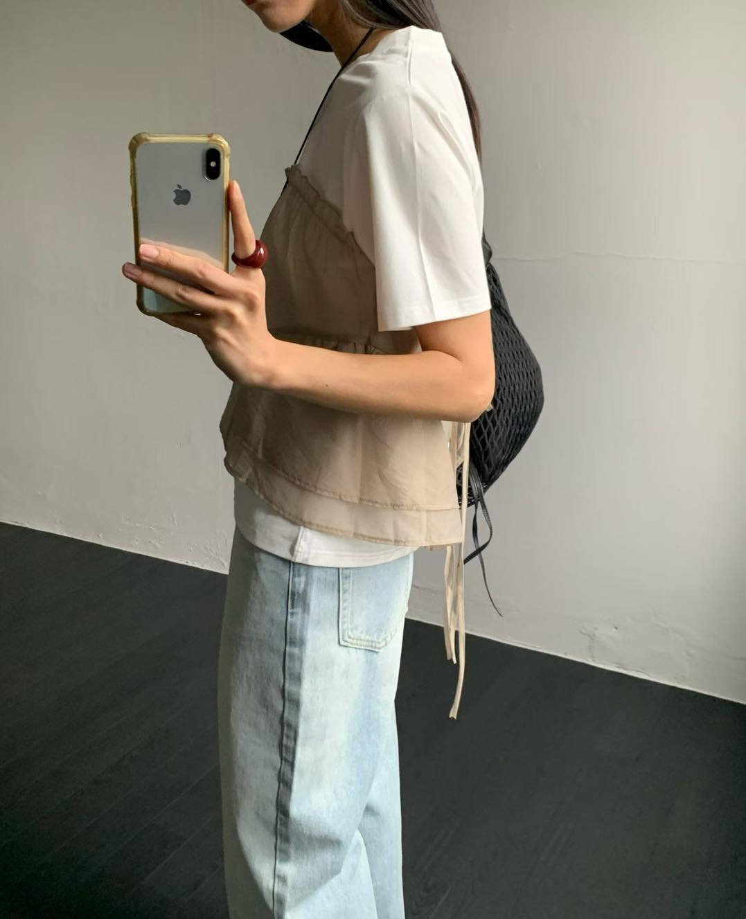薄紗拼接假兩件TEE