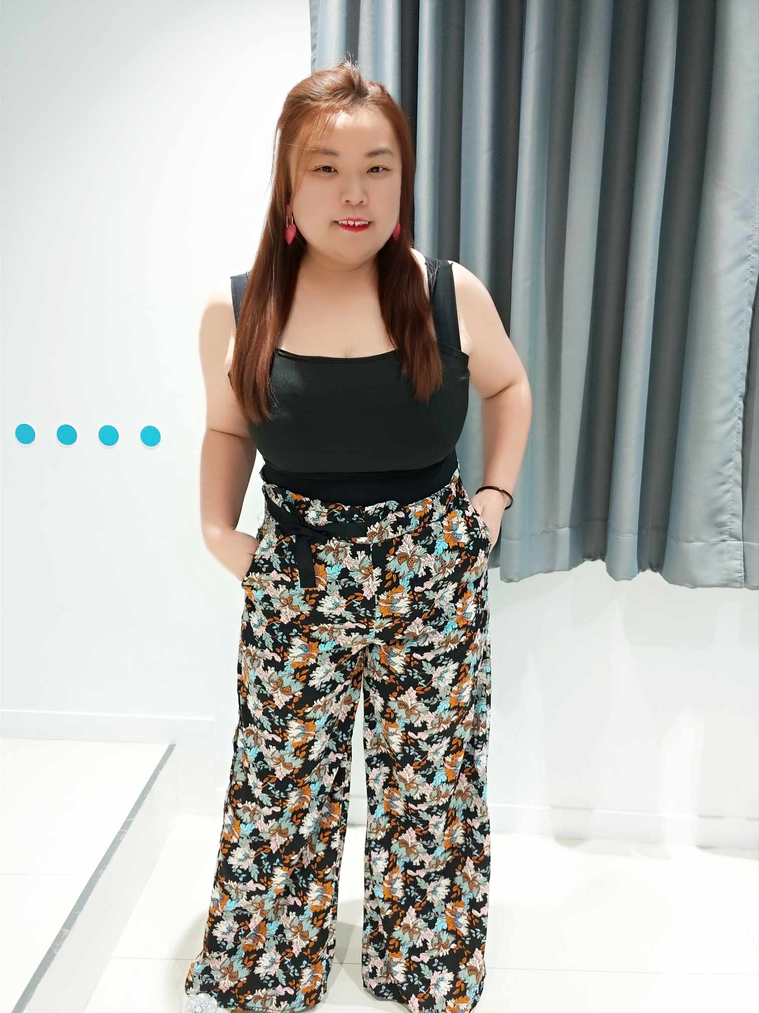 ENA06 YY0389 百搭碎花直筒阔脚长裤