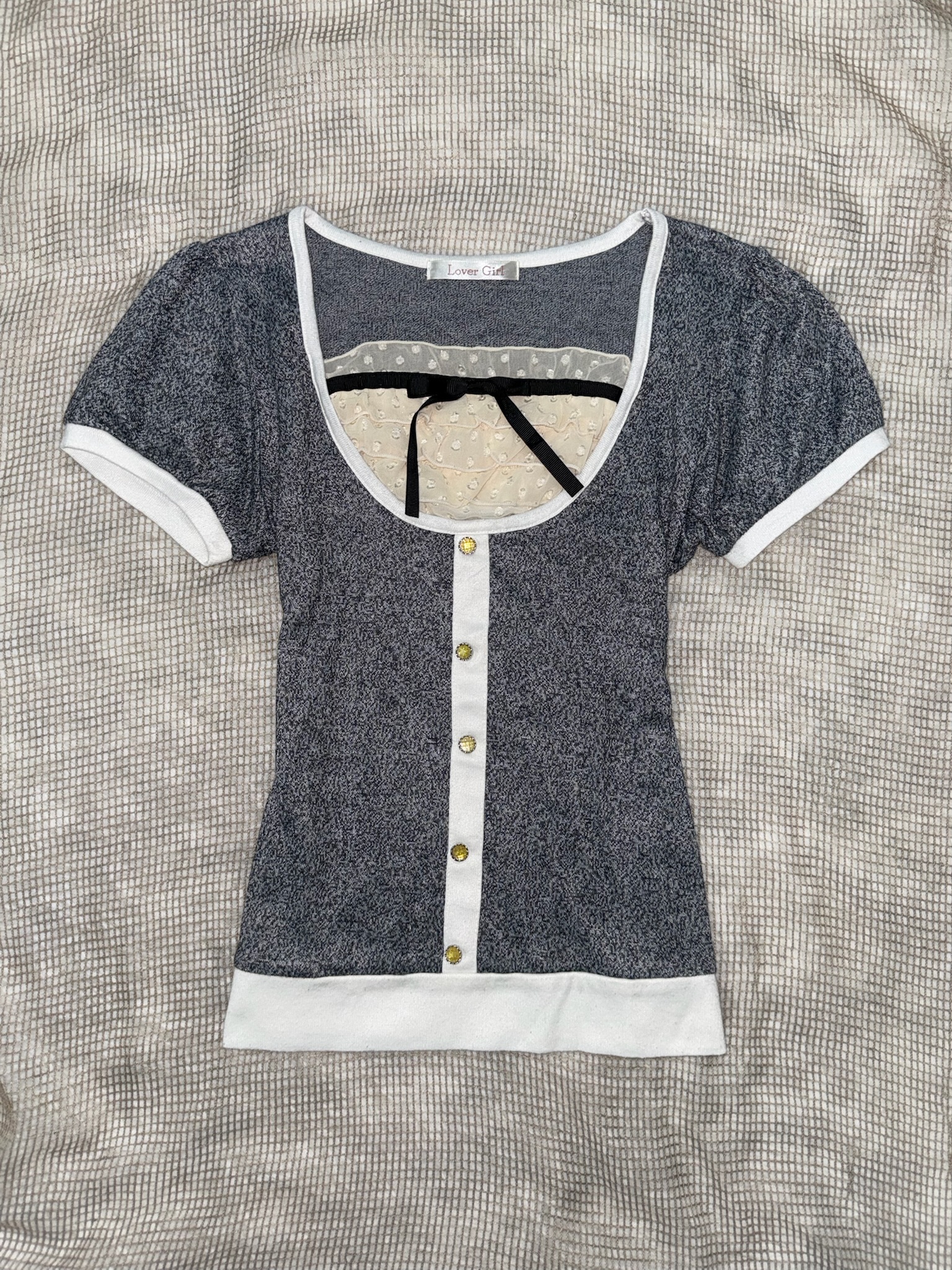 Sweetheart Lace-Trimmed Puff Sleeve Tee