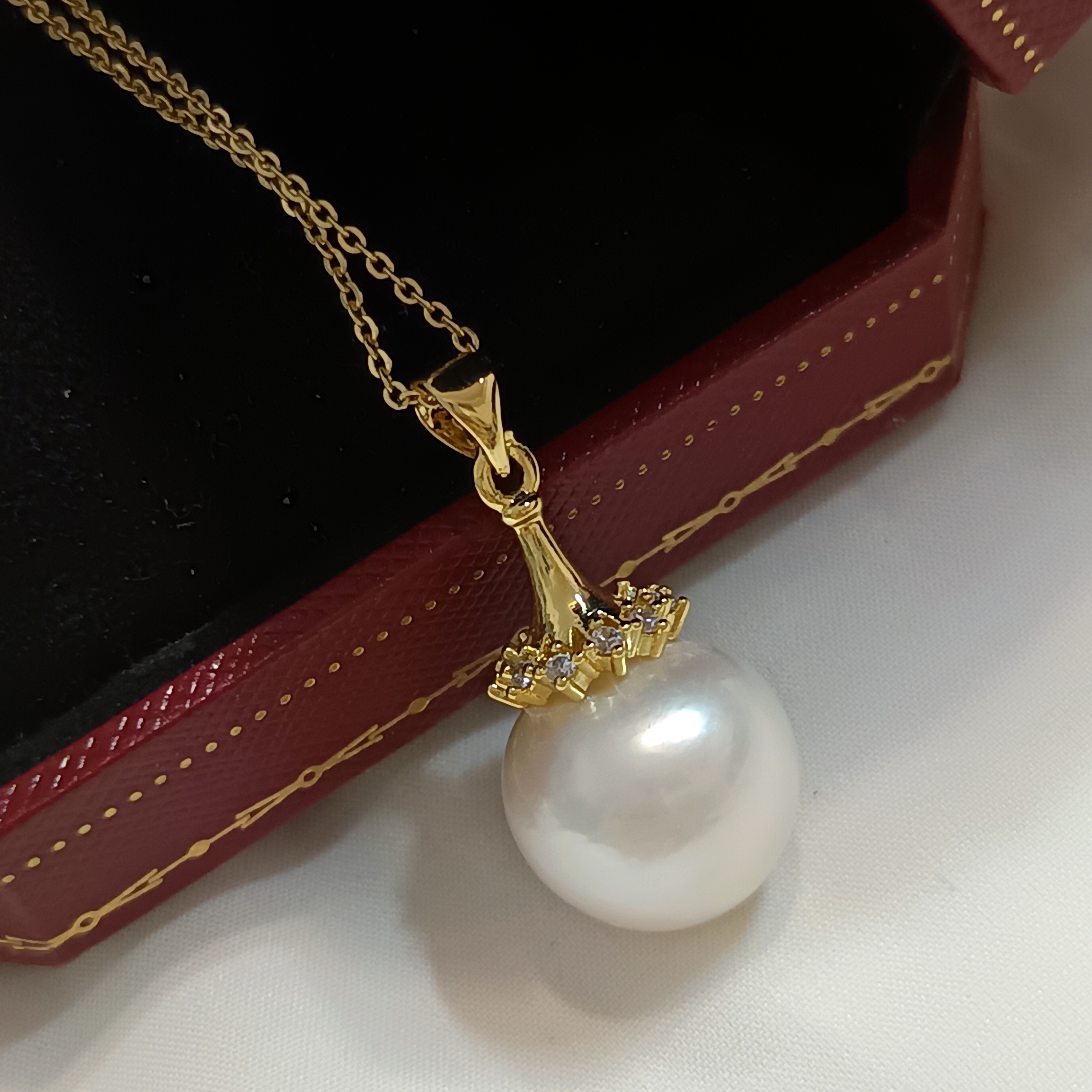 🎉特惠孤品‼️近正圓強光淡水愛迪生珍珠注金吊墜含鍊