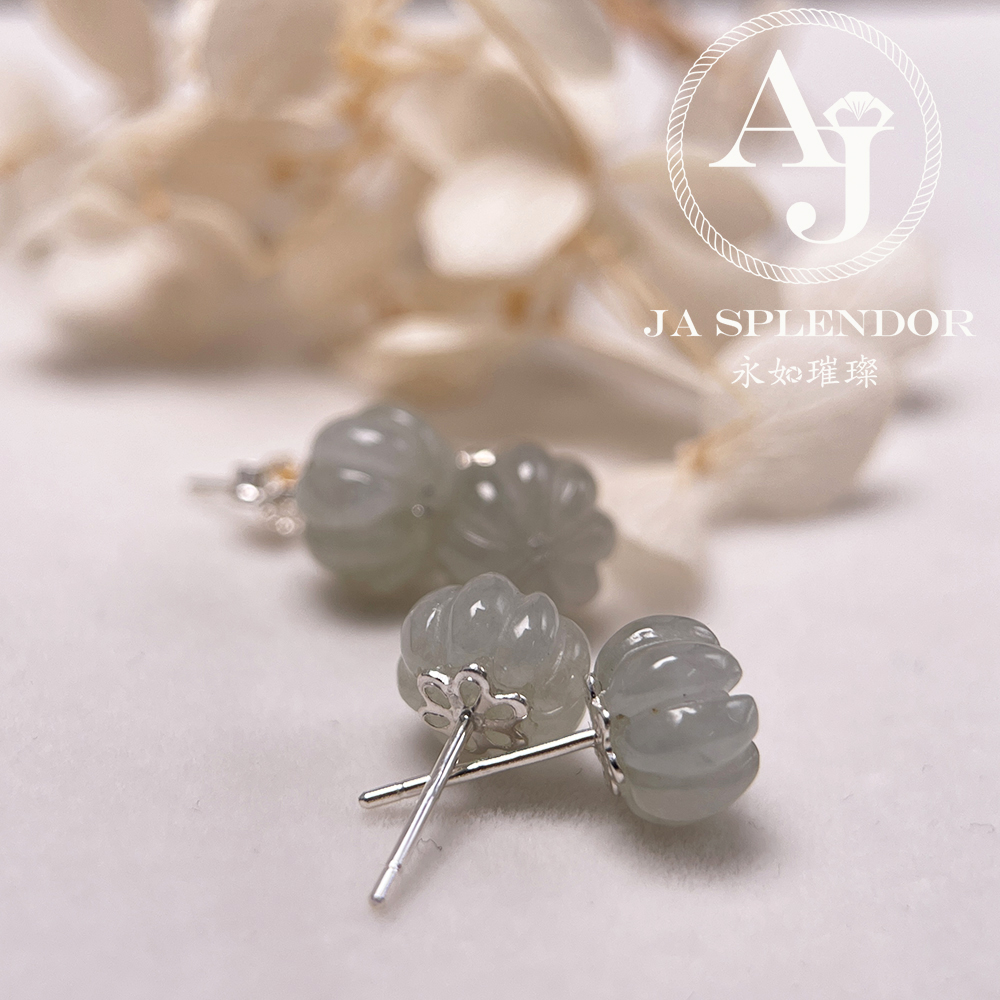 FBG26-H05 天然翡翠A玉 冰花綻放純銀耳釘