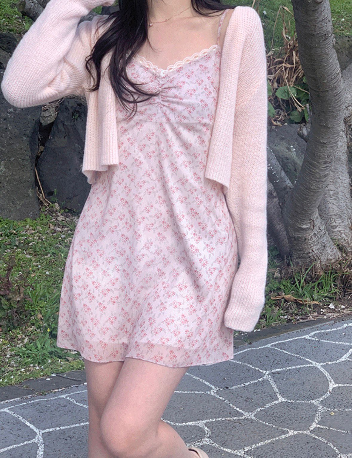 【氣質款式】喱士邊碎花吊帶連身裙