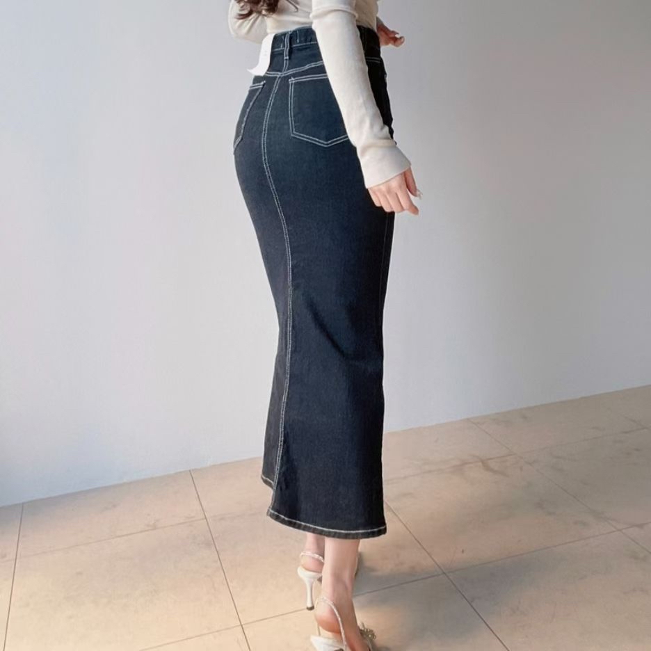 ♥︎復古車線開衩Denim Mermaid Dress