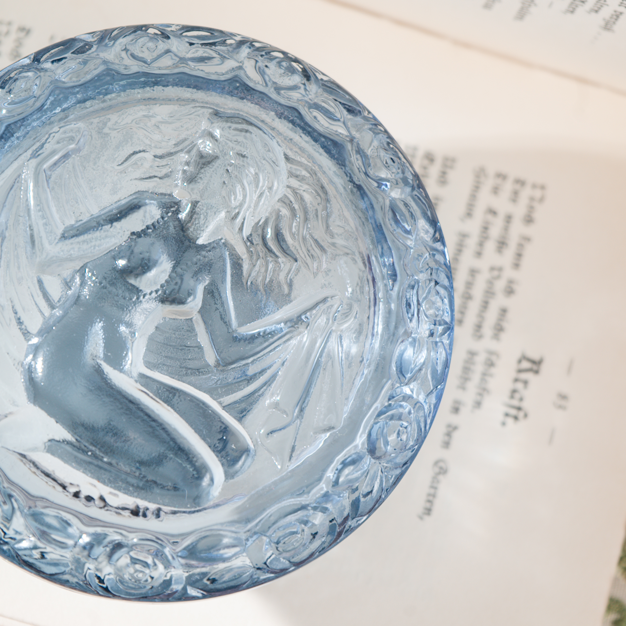 Rare! C.a. 1960s New Old Stock West German Goddess Sculpture with Rose Trim Grey Glass Trinket Box(MZ017)