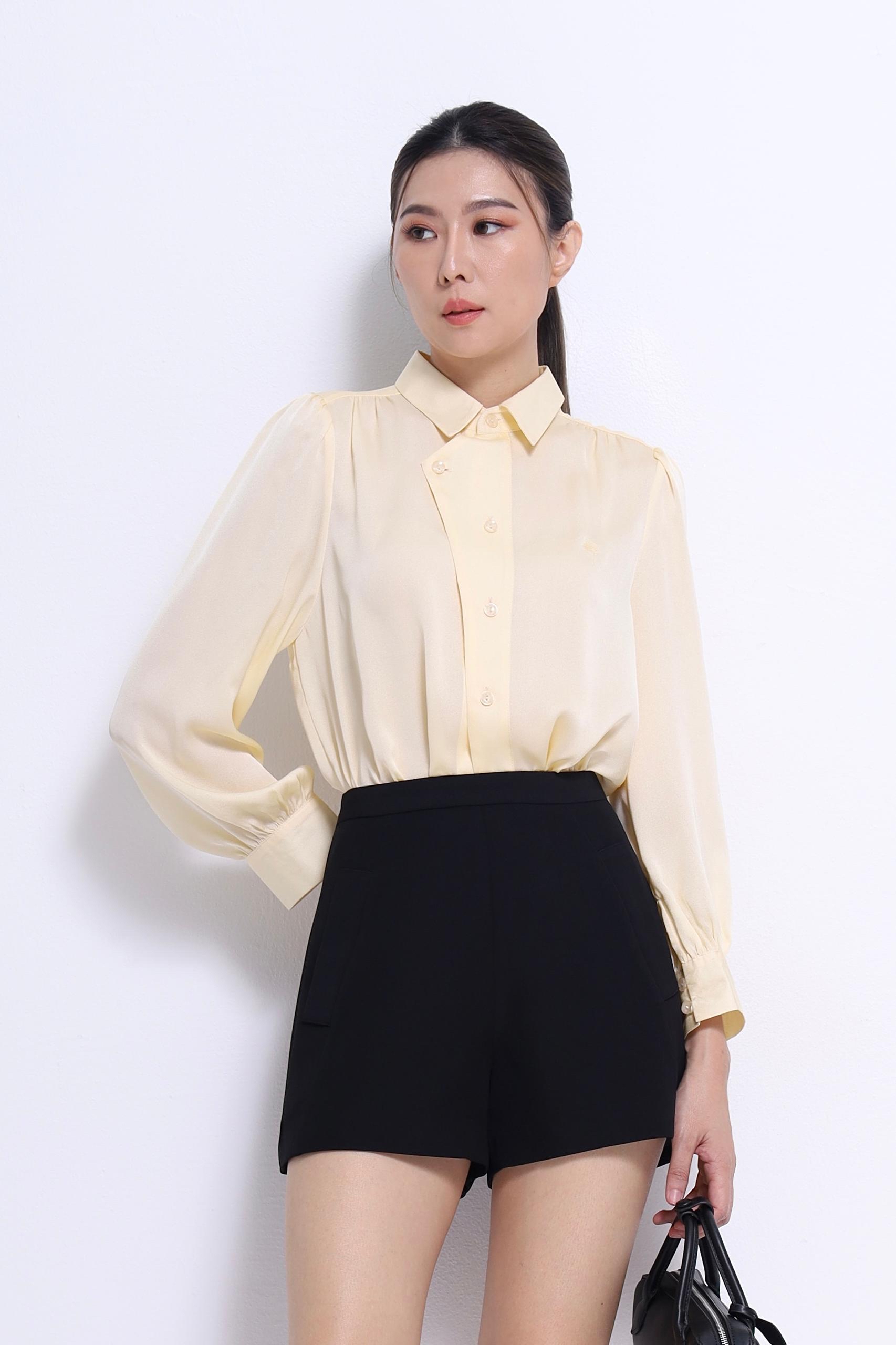CB2583 Elegant Silk Touch Buttoned Blouse
