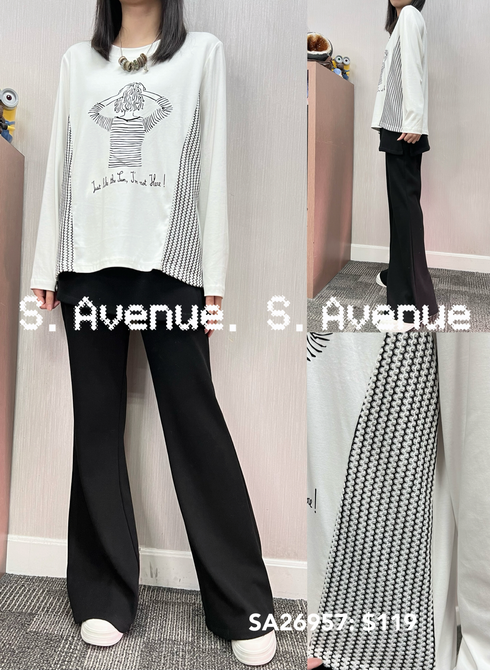 SA26957: 長袖女人圖案側直條tee