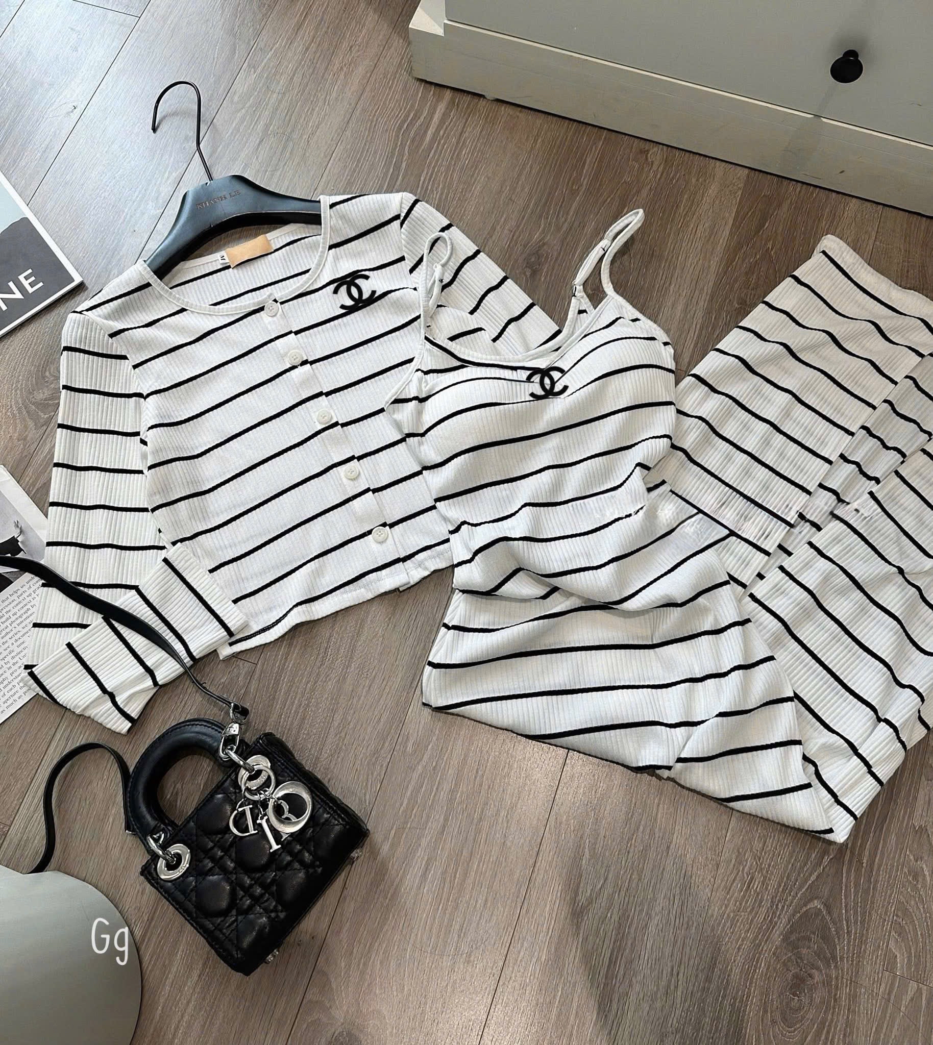 條紋洋裝连衣裙两件套