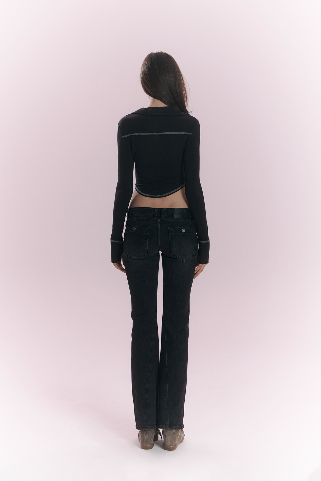 pleaseNOFOLLOW - Mamie Snap Button Slim Shirts (Black)