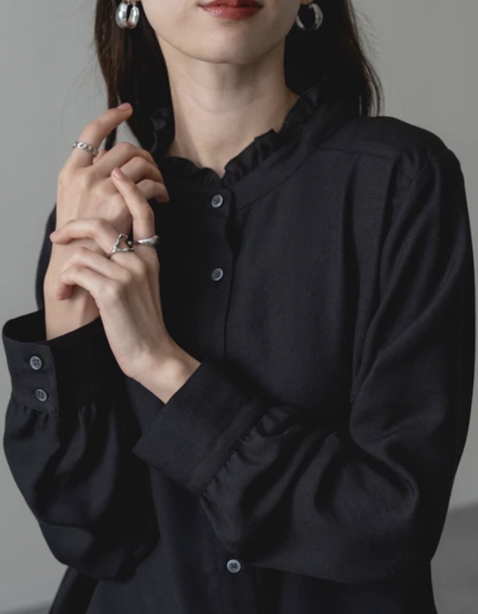 ANNALUNA 蕾絲下擺荷葉邊領襯衫