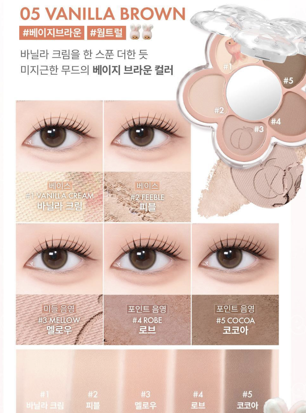 韓國 AMUSE X Monchhichi 花漾 5色 眼影盤｜Flora Eye Palette