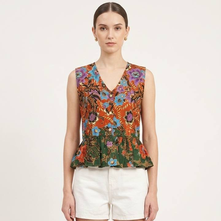 T2768 - Mekar Delima Peplum Batik Top 