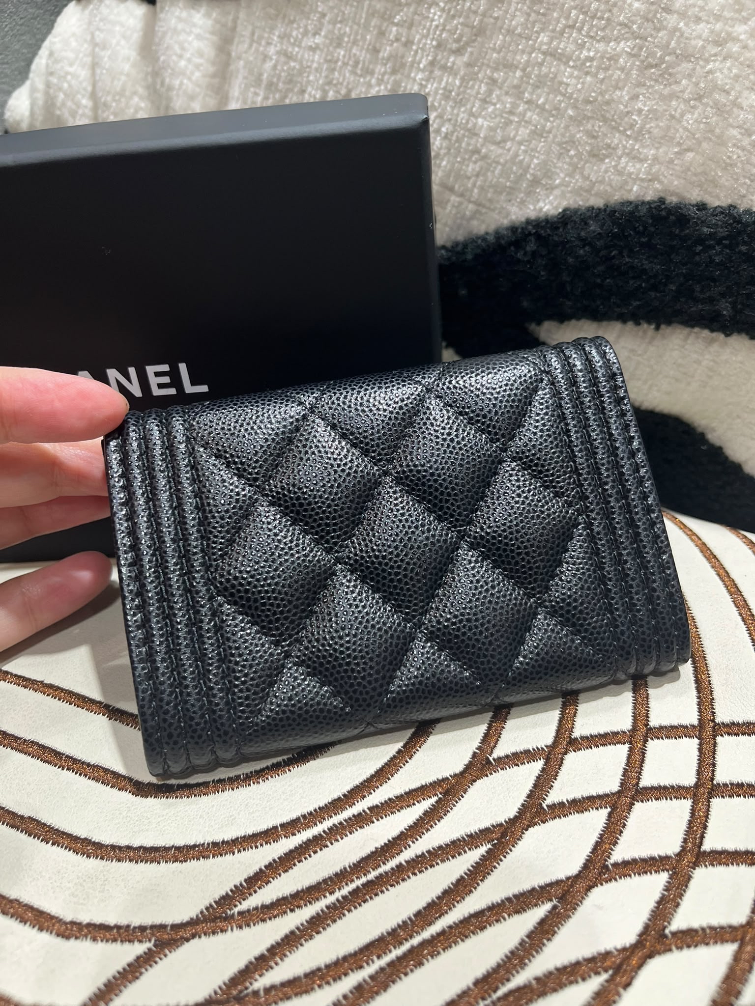 全新 Chanel boy card holder 黑色魚子醬牛皮復古金 100%Authentic, 全新貨品 ✅chip, ✅dust bag ✅box