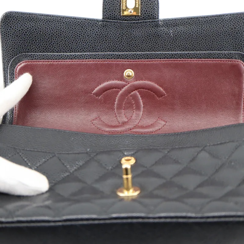 Chanel Matelasse Coco Mark Caviar Double Flap Chain Shoulder Bag