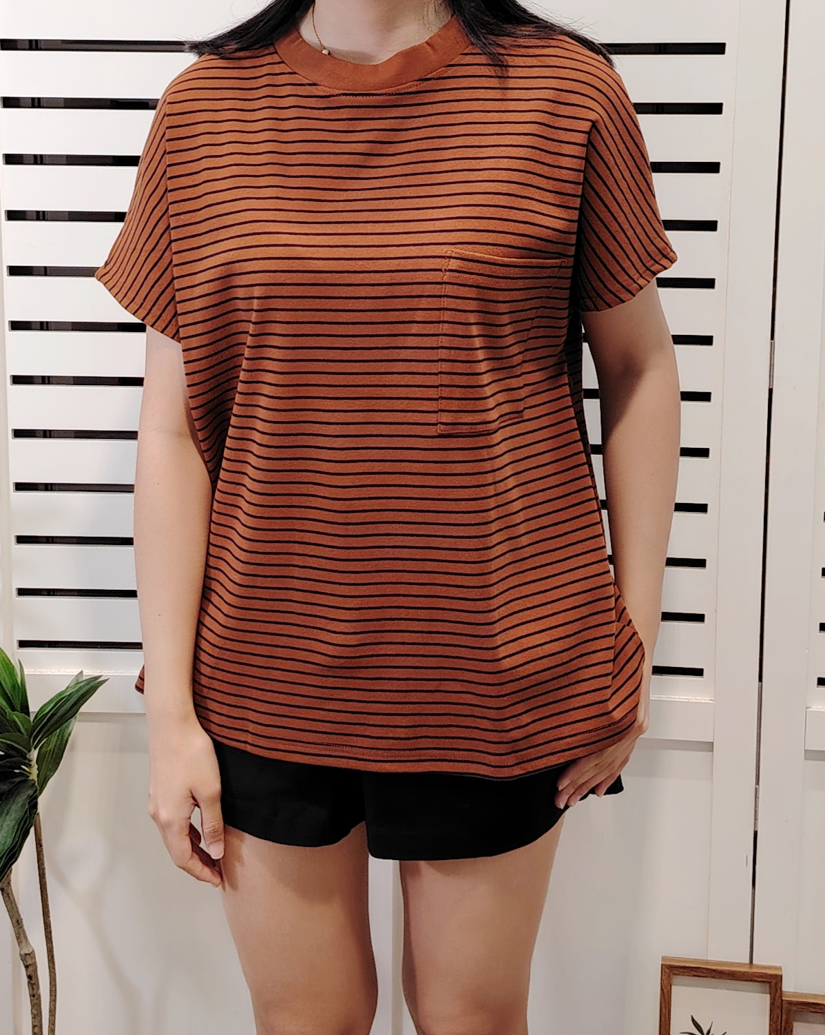M5021 Over Size  Striped Round Neck Cotton Tee