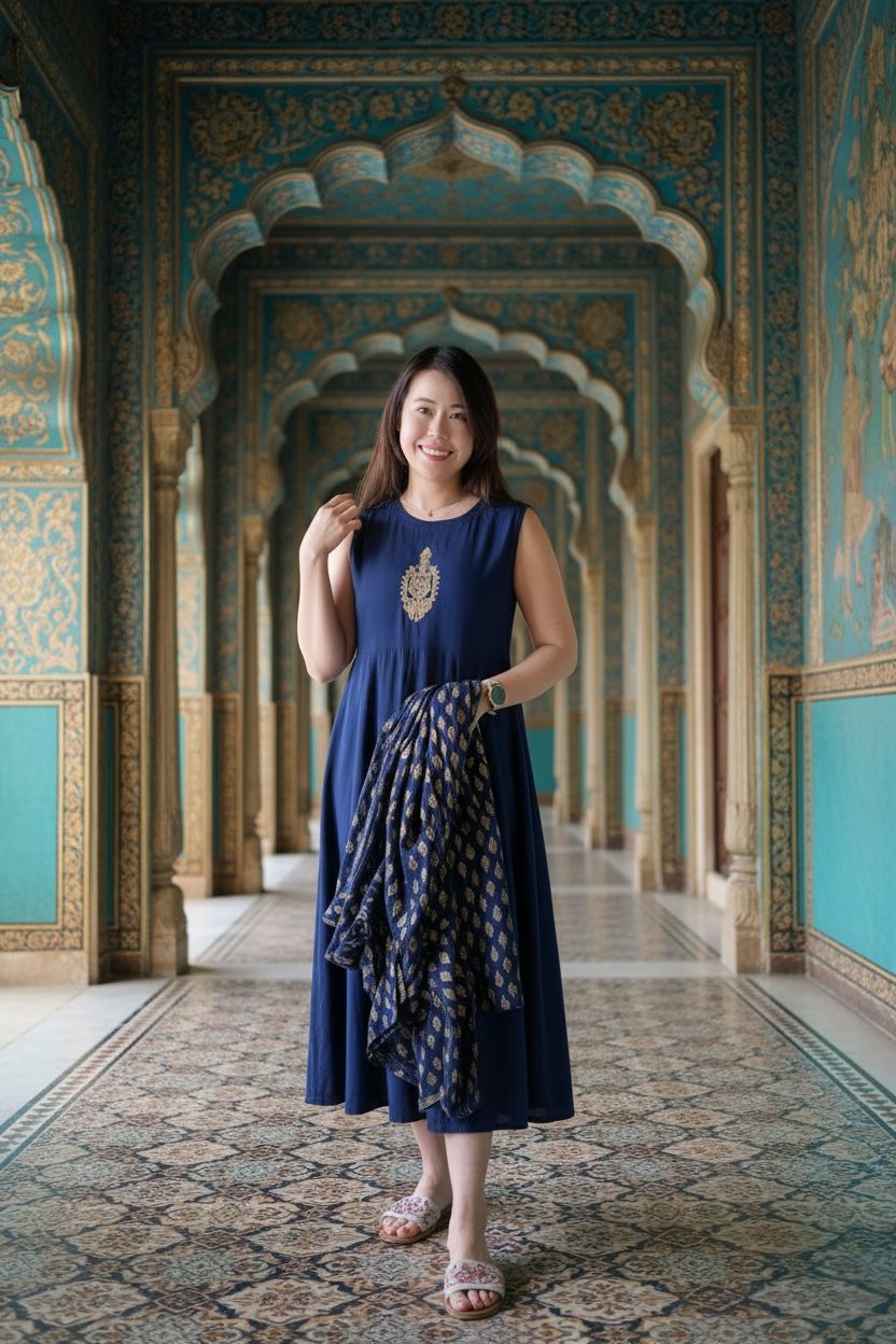 1658 Navy Blue Set of 2 Sleeveless OP 47"  + Outer 47"