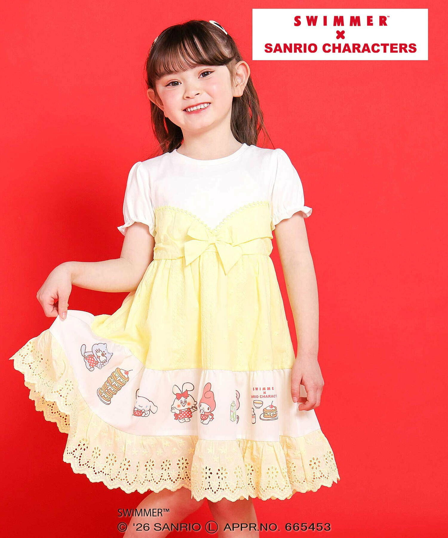 🇯🇵預訂 日本直送🇯🇵Slap Slip x Swimmer x Sanrio系列兩色人物印花蝴蝶結蕾絲短袖連身裙
