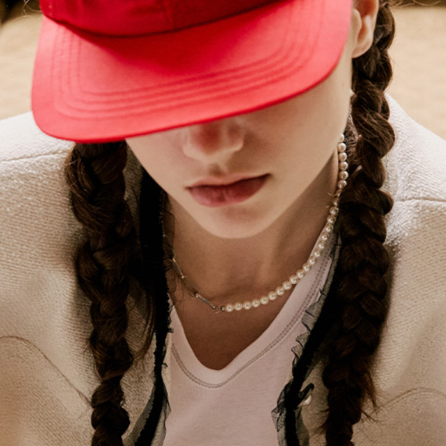 [VINTAGE HOLLYWOOD] Chain Half Pearl Necklace (2種)