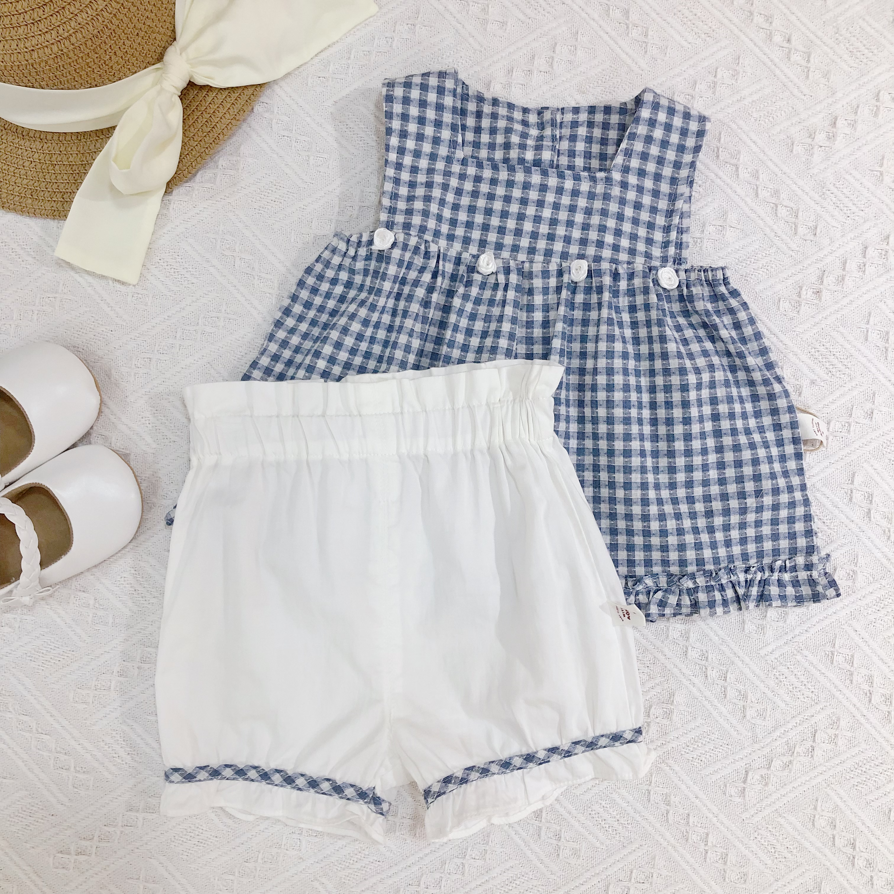 Girl's Blue Gingham Set with Ruffle Detail