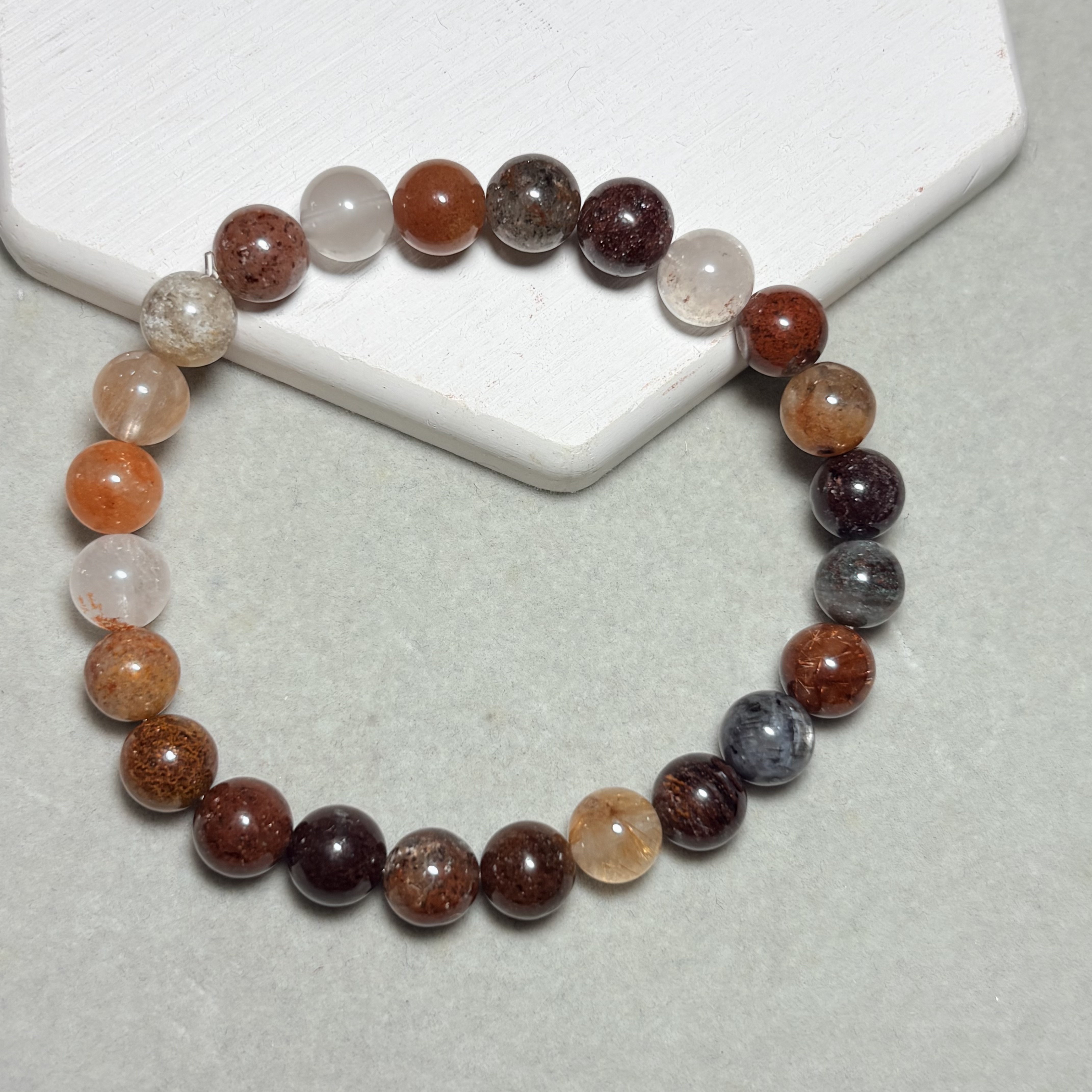 四季幽靈（彩幽靈）水晶手串 Flower Phantom Quartz  No.4585丨7.5mm珠15.5cm手圍