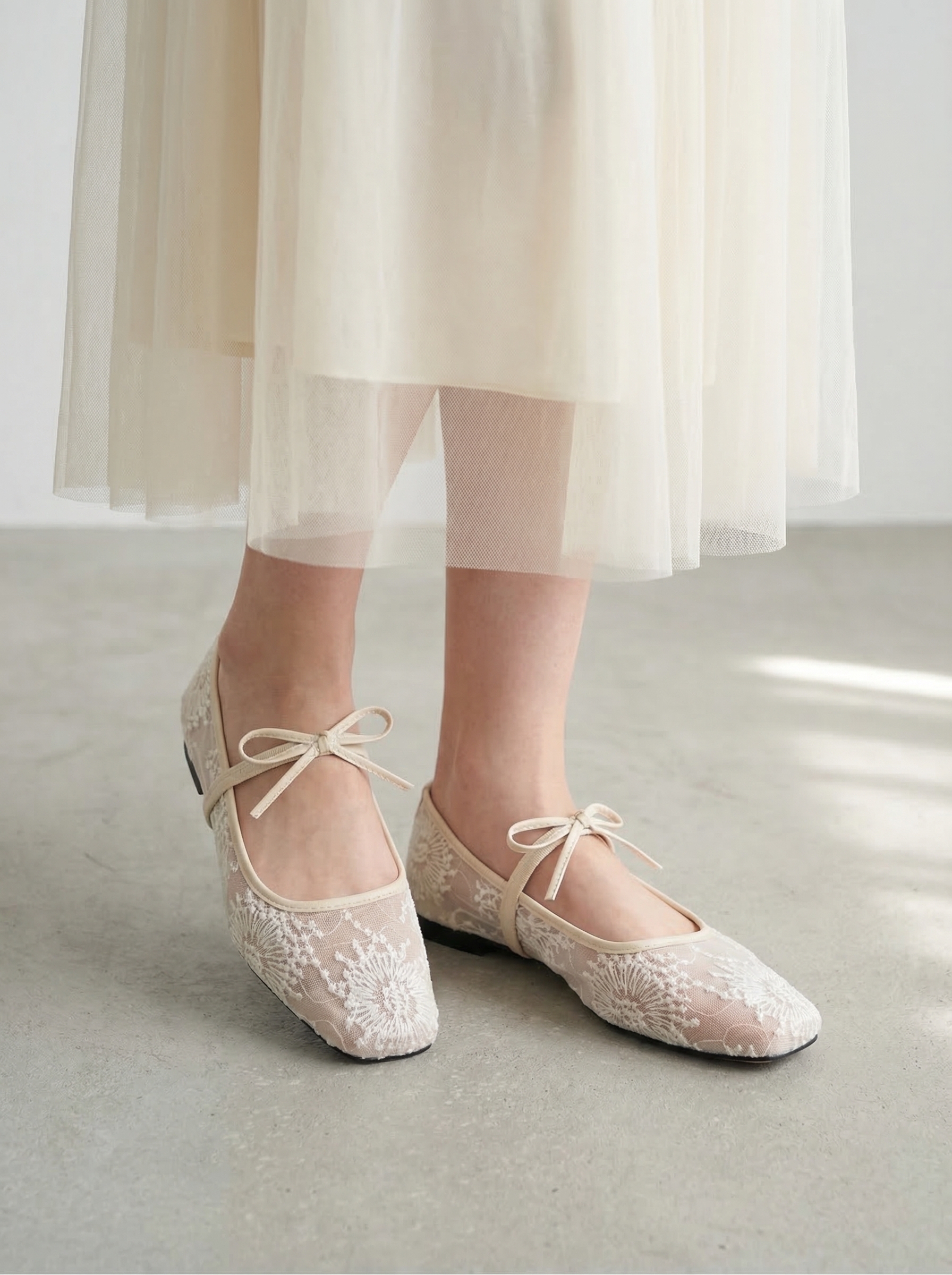 優雅蕾絲方頭芭蕾舞鞋